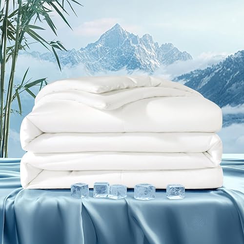 Cooling Comforter, 100% Viscose Derived from Bamboo_Shell, Ultra Soft Breathable Blanket for Hot Sleepers, Lightweight & Moisture-Wicking Duvet Insert (White,Queen)