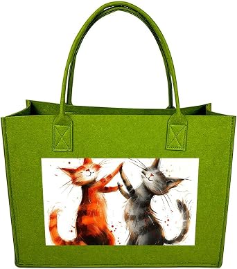 Two Cats Dancing Felt Tote Bag Reusable Large Handbag