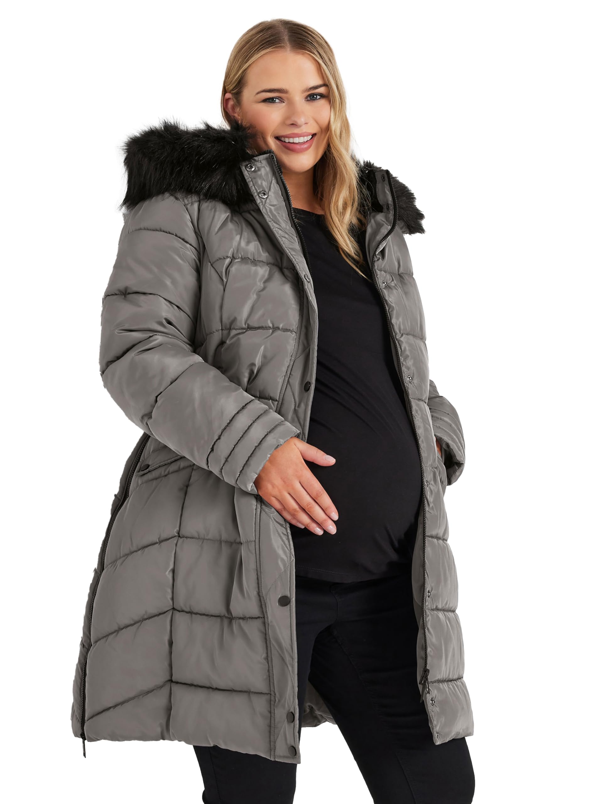 Yours Bump It Up Maternity Curve Zip Side Puffer Coat - Women's - Plus Size Curve