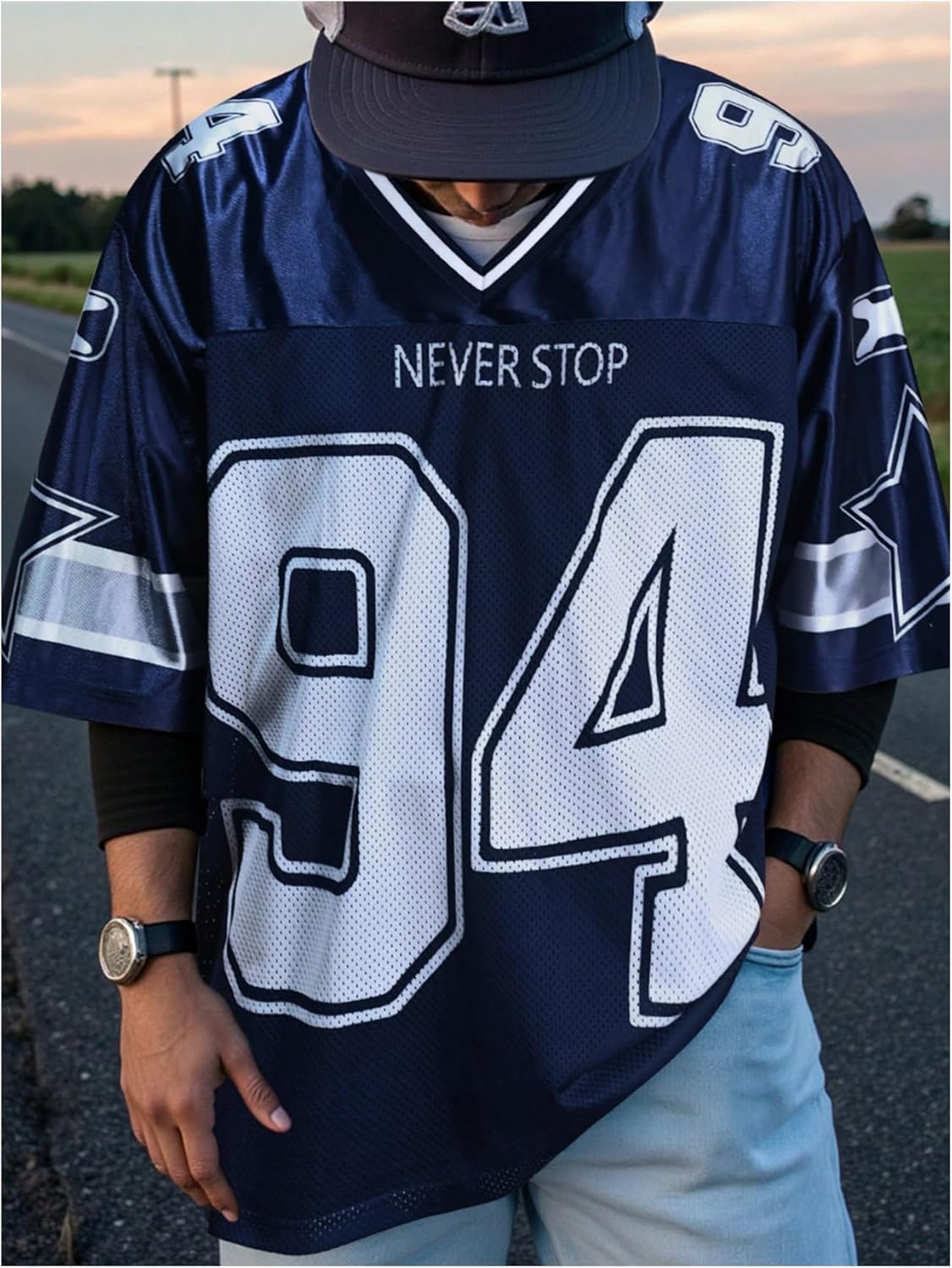 GORGLITTER Men's Number Letter Print Jersey Tees Tops Y2k Graphic Short Sleeve V Neck Summer Casual Oversized Tee Shirt - Image 3