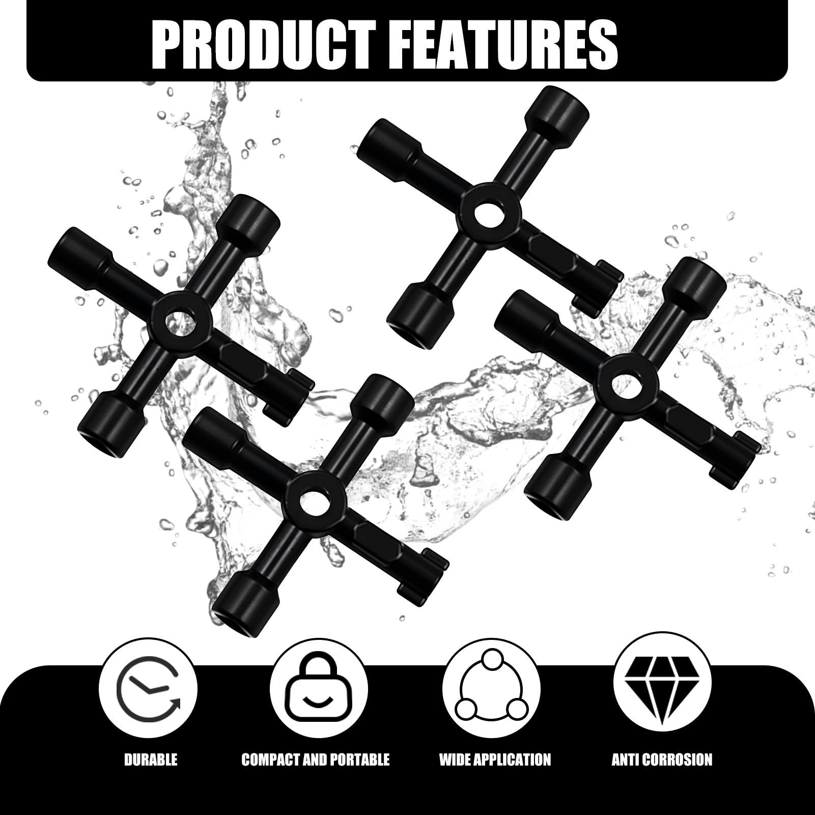 Set di 4 chiavi multiuso multiuso a 4 vie - Chiave universale in lega di zinco - Chiave a croce per contatore del gas, acqua, elettricità, armadietto dei medicinali, ascensore e scatole tecniche, p
