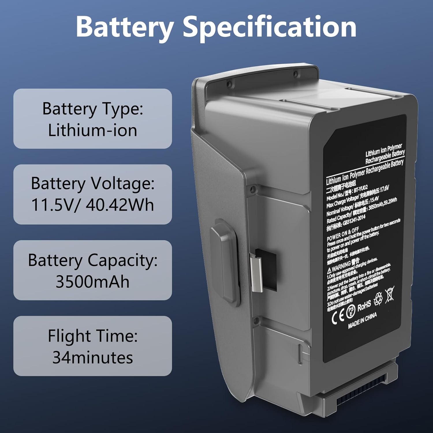 Mavic Air 2S Battery 2 Pack, 3500mAh 11.5V Intelligent Flight Battery for DJI Mavic Air 2S, 34 Mins Max Flight Time Battery for DJI Mavic Air 2 Drone