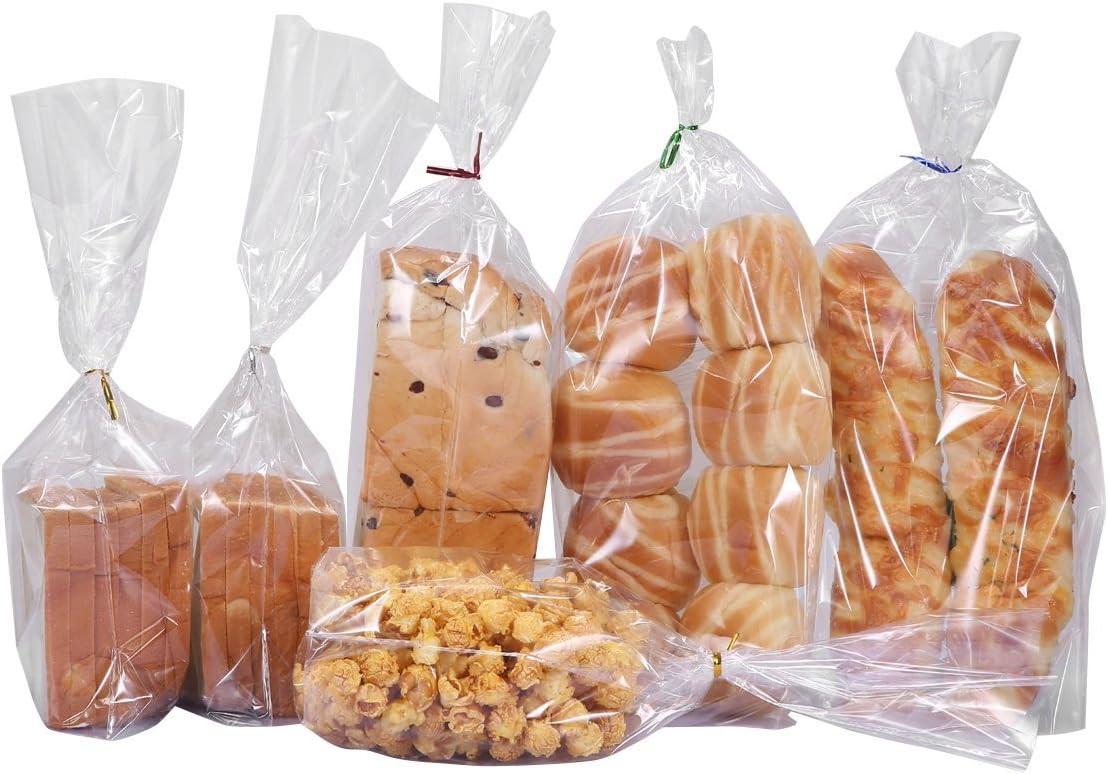100 Gusset Cello Bags with Ties 8" x 16" + 4" (20.9 x 40.7 + 5.1cm) - 2.8 mil Big Size Gift Wrap Cellophane Bag - Clear Wine Bottle Gift Bags Large for Favor