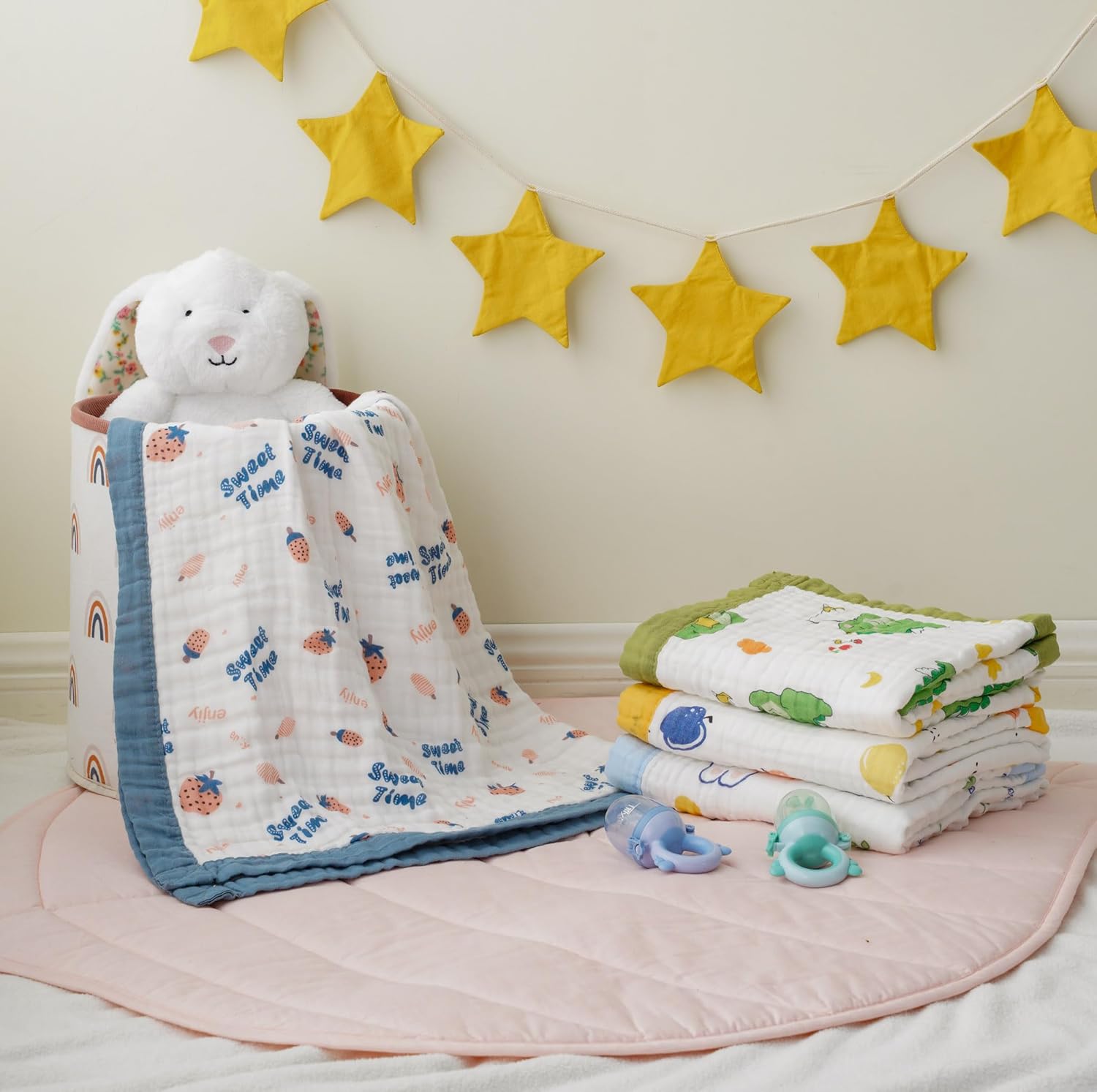 Muslin Baby Blankets, Nursery Blankets for Boys Girls, Swaddle Blankets Neutral Soft Lightweight Toddler and Kids Throw Blankets (Strawberry) - Image 7
