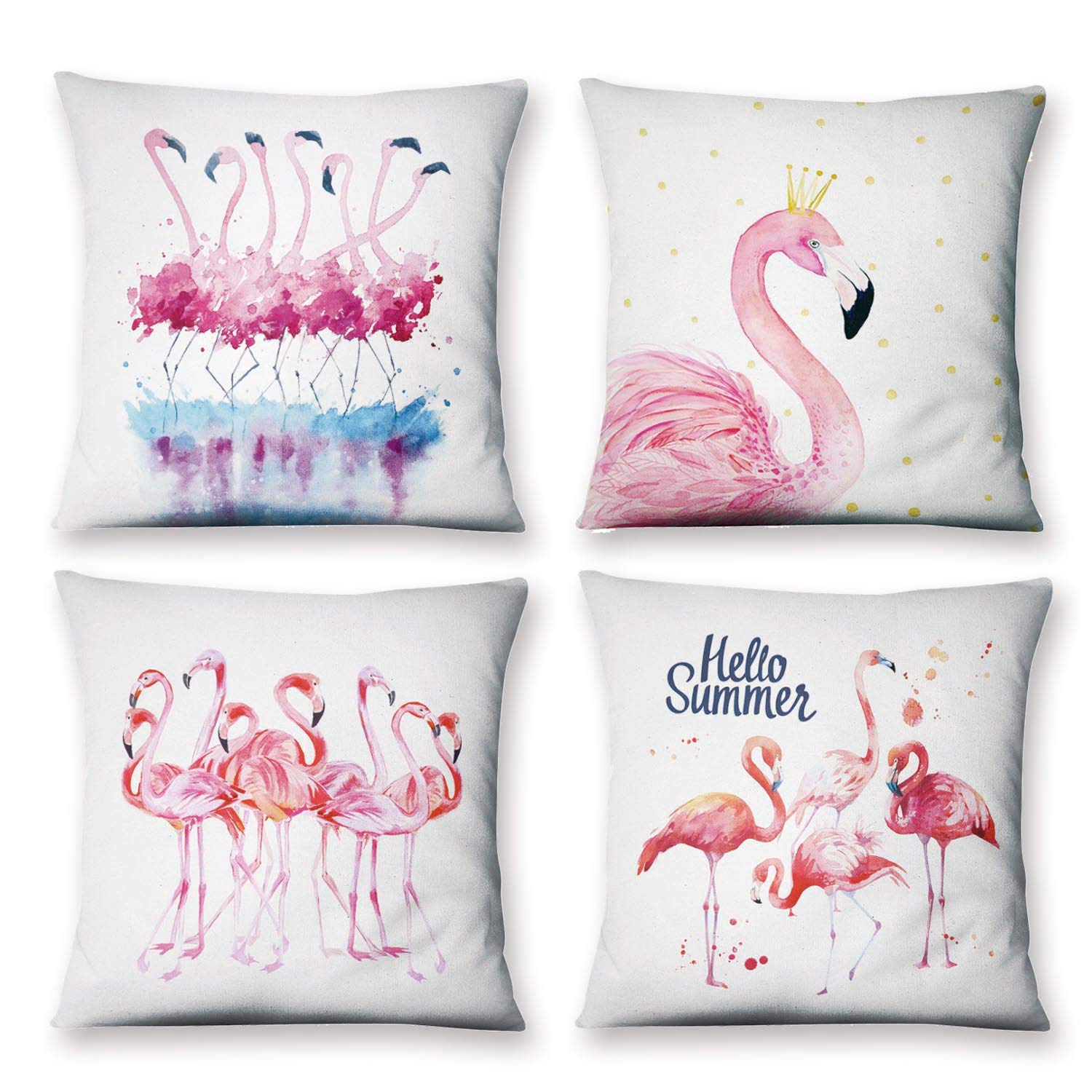 Waroom Decorative Throw Pillow Covers Flamingo Modern Design Warm Pink Theme Cotton Linen Decorative Square Pillow Case Cushion Covers for Sofa, Bed Set of 4, 18 x 18 Inch