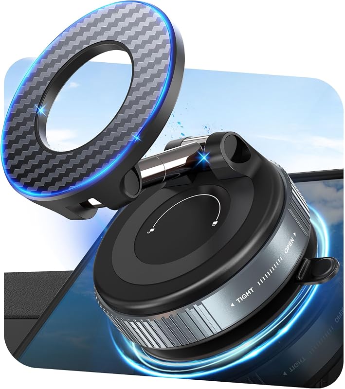 PlusAcc Vacuum Magnetic Phone Holder for Car, Mount for MagSafe,No Charging | Suction Cup 360° Rotatable Strong Magnet Stand for iPhone 17/16/15/14/13 in Smooth Surface