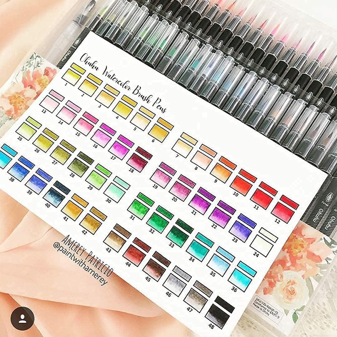 Professional Watercolor Brush Markers Pen 48 Colors of Ohuhu, Water Based Drawing Marker Brushes+Ohuhu Marker Pads Art Sketchbook, 8.3"×8.3"