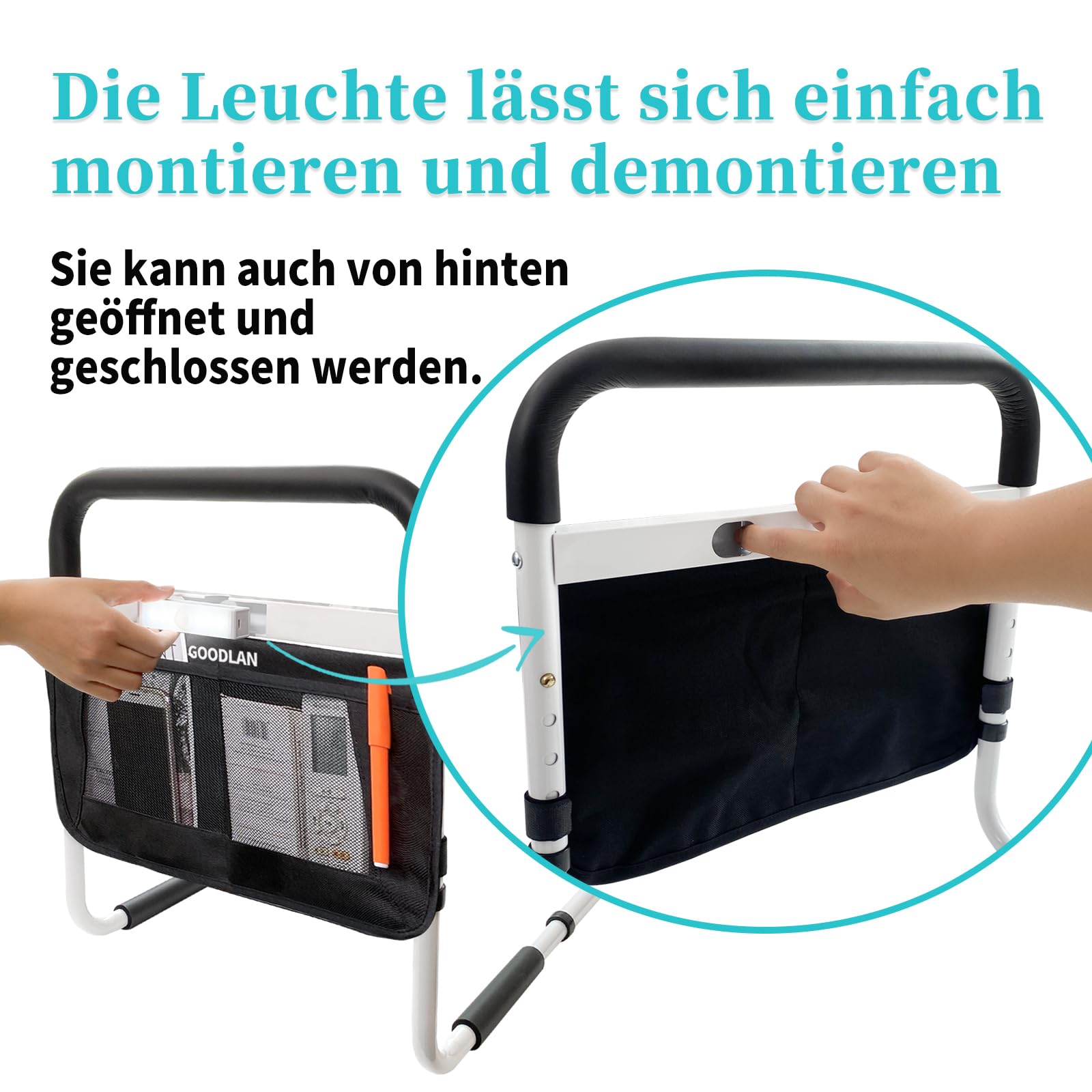 Aufstehhilfe Bett, Haltegriffe für Senioren, Seitenschutz Bett Einstiegshilfe, Höhenverstellbarer Haltegriff für Senioren, mehr Unabhängigkeit und Komfort,Schutzgeländer Ältere (Weiß mit warmem Licht)