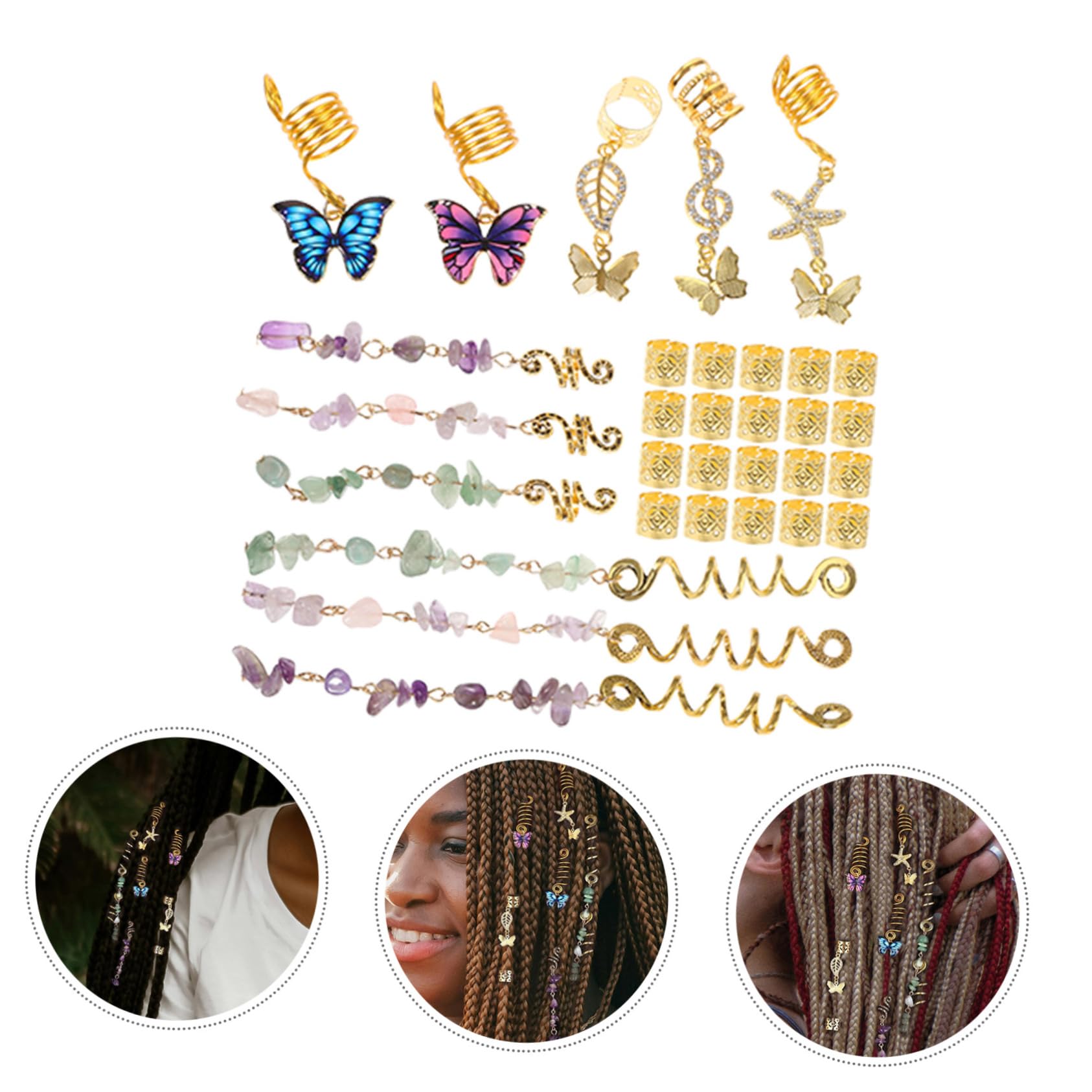 Didiseaon 124 Piezas Rastas hair clips horquillas moño hair pin pasadores joyas accesorios para el cabello pirata mujer encantos de trenza Diamante sombrerería talón anillo de pelo