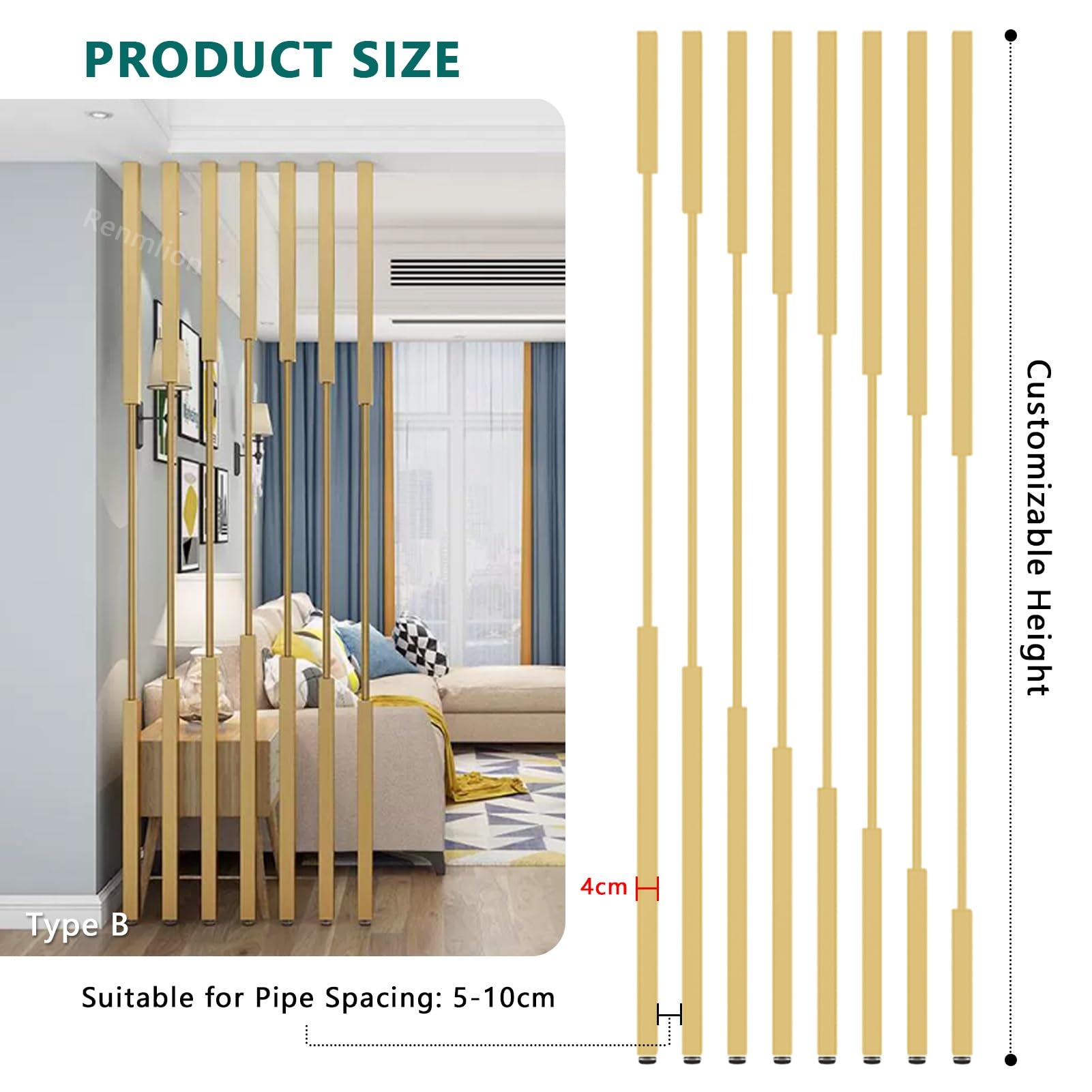 7 separadores de habitación de metal de 112 pulgadas de alto, paneles de división de techo a suelo para decoración de oficina y sala de estar, elegantes separadores de espacio (D 285 cm)