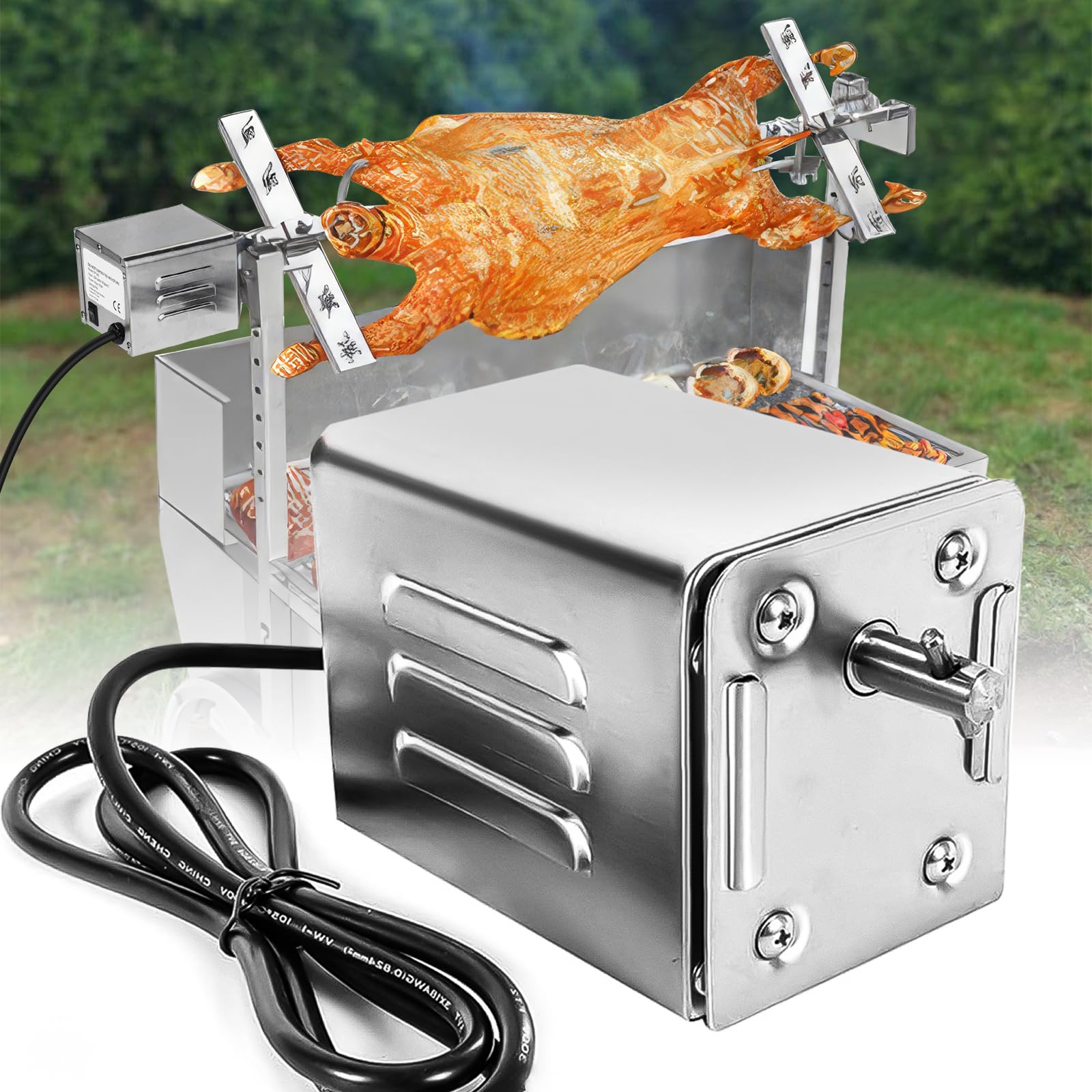 Motor para Barbacoa EléCtrico 15w 70kg Barbacoa de Acero Inoxidable 2.7 RPM Motor de Parrilla Barbacoa Giratoria para Barbacoa, Pollo, Cerdo, Cabra A La Parrilla Al Aire Libre