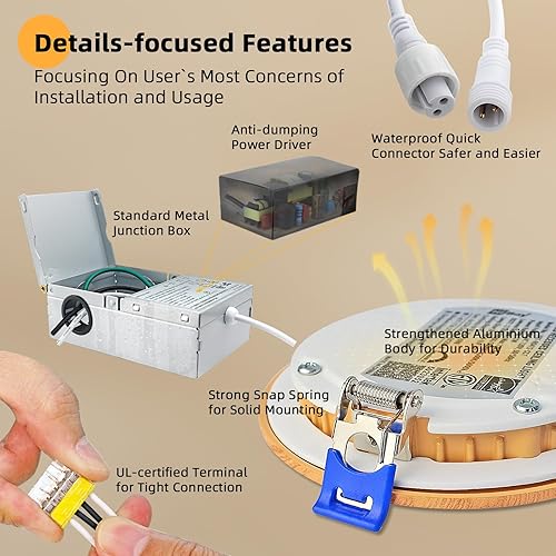 Miniatura 5 de Paquete de 12 luces LED empotrables de 6 pulgadas, 1800 lm, 16 W, 200 W, 5CCT 5000 K4000 K3500 K3000 K2700 K seleccionables, regulable, iluminación