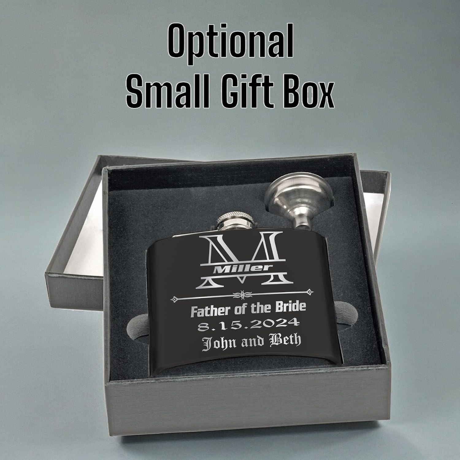 Groomsmen Gift Set of 6, Personalized Groomsmen Flask Set with Optional Gift Box - Wedding Favor, Engraved 6oz Stainless Steel Container, Custom Flask Gift Set (6)