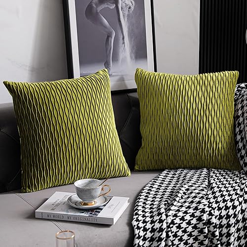 Miniatura 2 de DEZENE - Fundas decorativas para cojín, diseño de rayas 2 fundas cuadradas de terciopelo, para sofá rústico