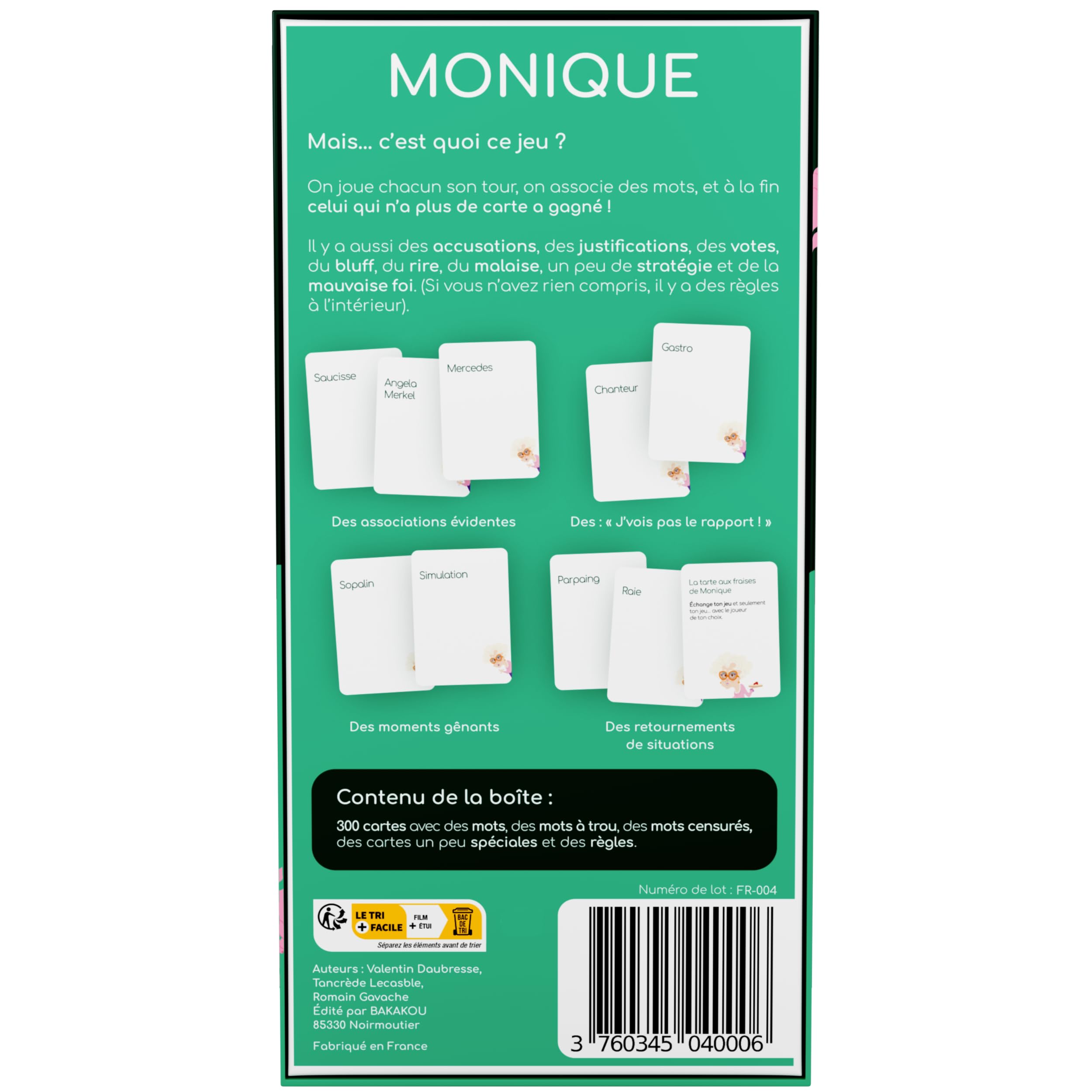 Monique Juego de mesa, Asociación de Palabras, Justificación, Bluff, Locos Risas, Juego de Ambiente, Juego de Mesa Adultos con más de 1 millón de jugadores, Juego de cartas x300, Diseñado en Francia