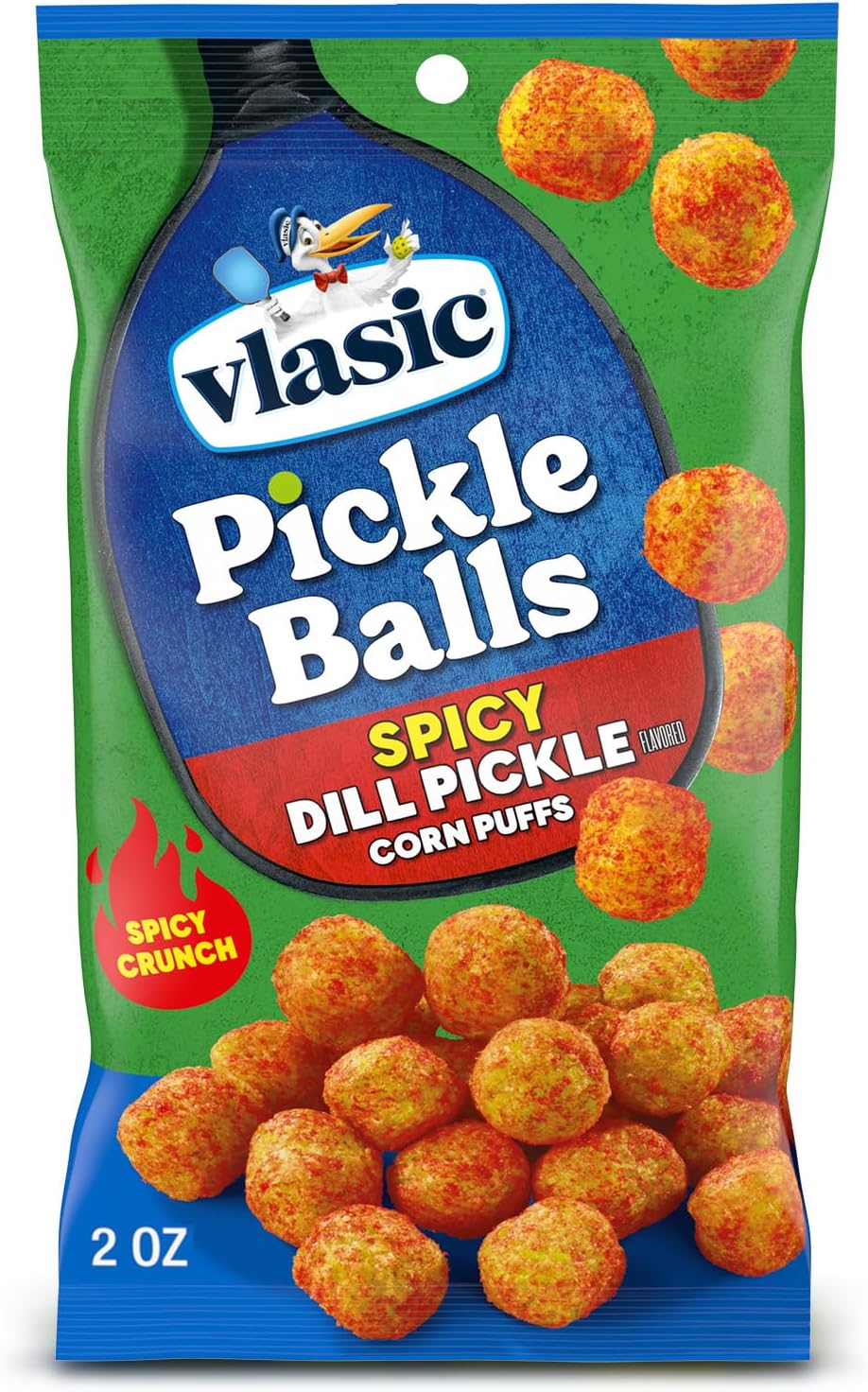 Vlasic Pickle Balls Spicy Dill Pickle Flavored Corn Puffs, 2 oz Bags (Pack of 12)