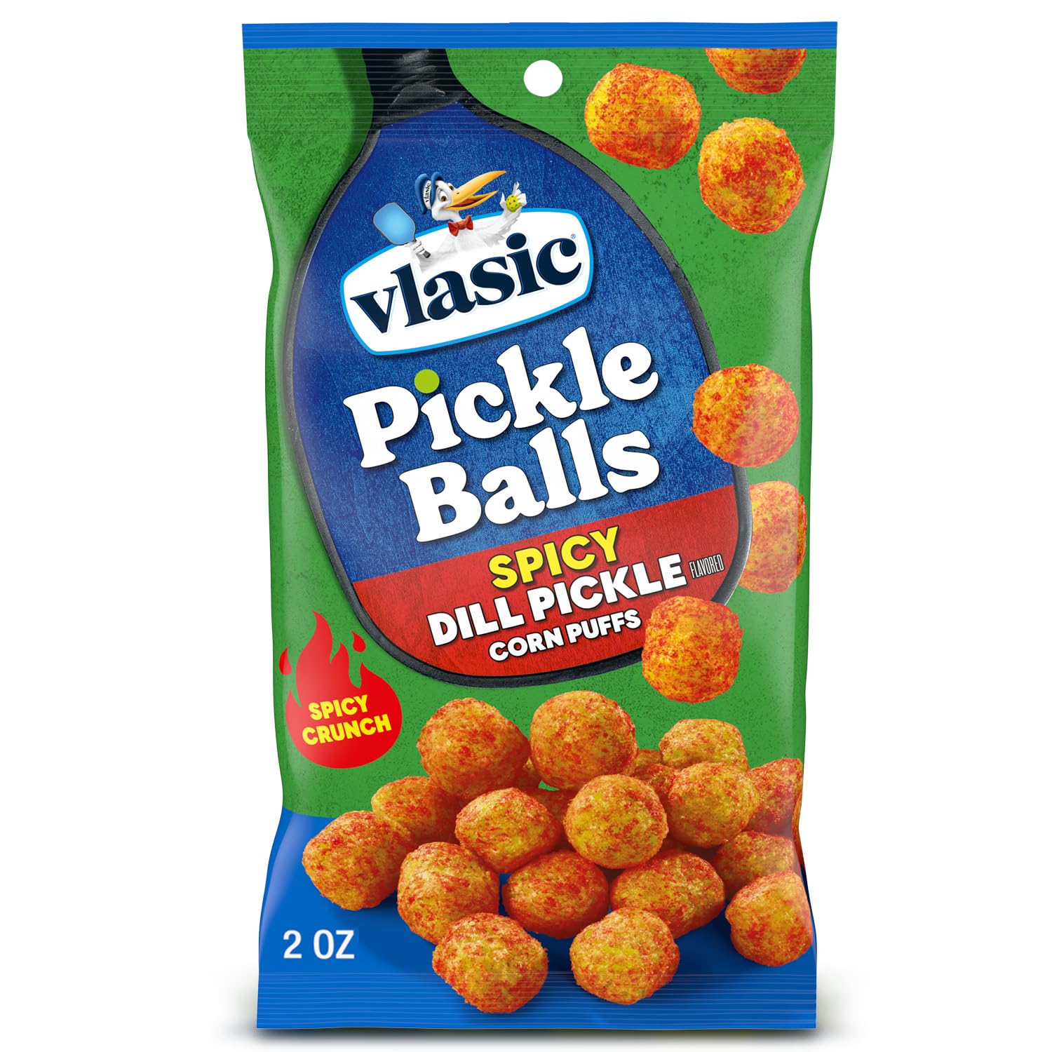 Vlasic Pickle Balls, Spicy Dill Pickle Flavored Corn Puffs, 2 oz.