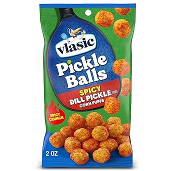 Vlasic Pickle Balls, Spicy Dill Pickle Flavored Corn Puffs, Pickleball Gifts, 2 oz.