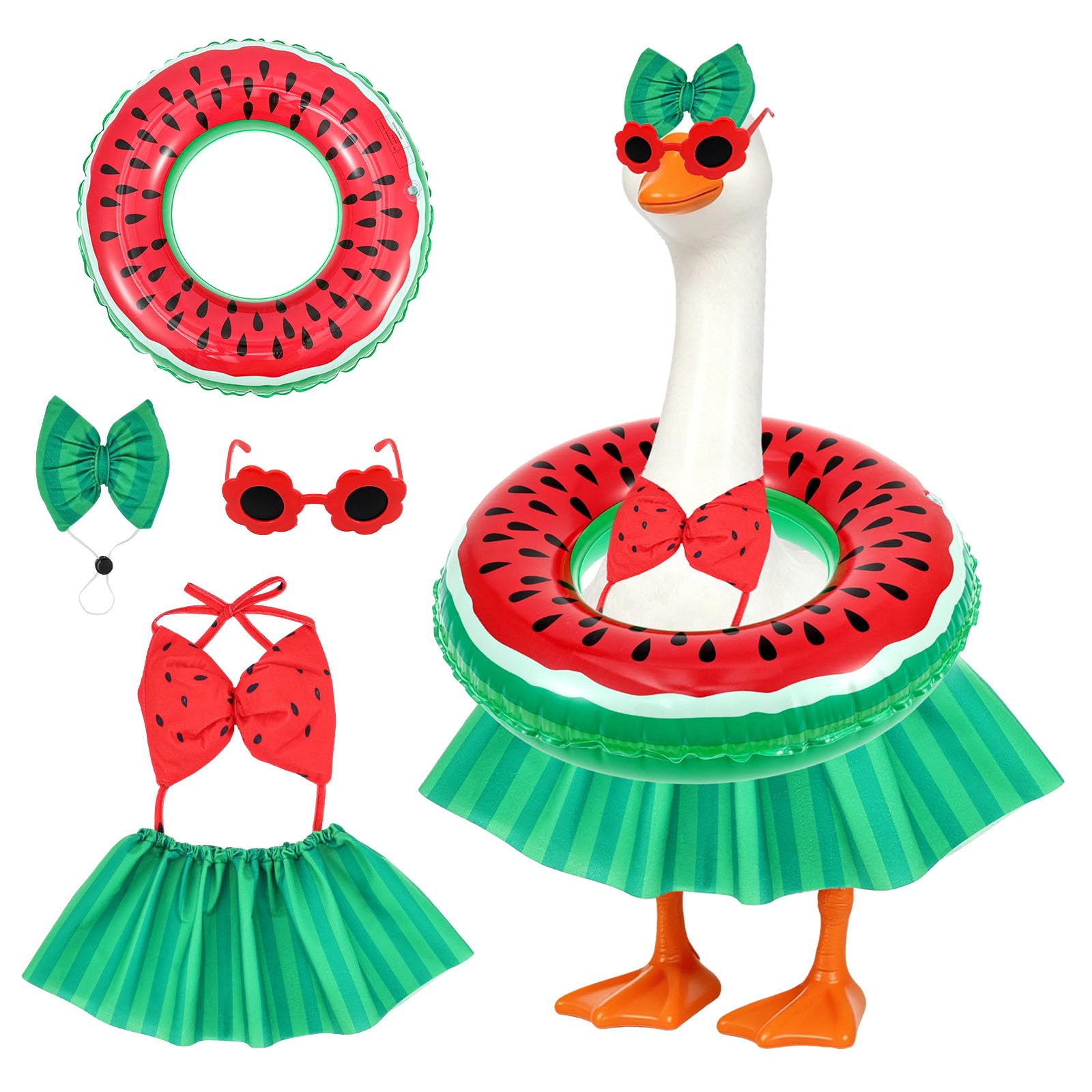 Ghshanog Bikini Porch Goose Outfit Fits 23" Geese Statue Summer Porch Goose Outfit with Sunglasses and Swim Ring Hawaiian Clothes Costume for Outdoor Garden Lawn Yard Decor(Style 1)