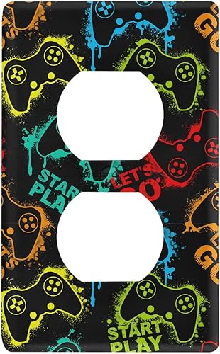 Color Grung - Cubierta de salida dúplex para receptáculo de videojuegos, placa de pared, tamaño 1 cuadrilla, 2.9 x 4.6 pulgadas, decoración de