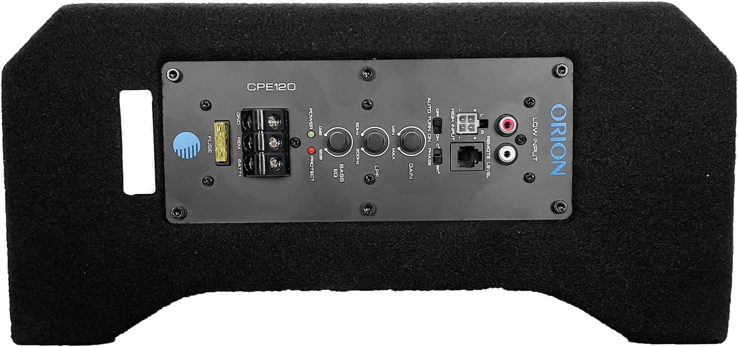 Control panel of ORION Cobalt CPE120 showing power, ground, remote, input, and control knobs