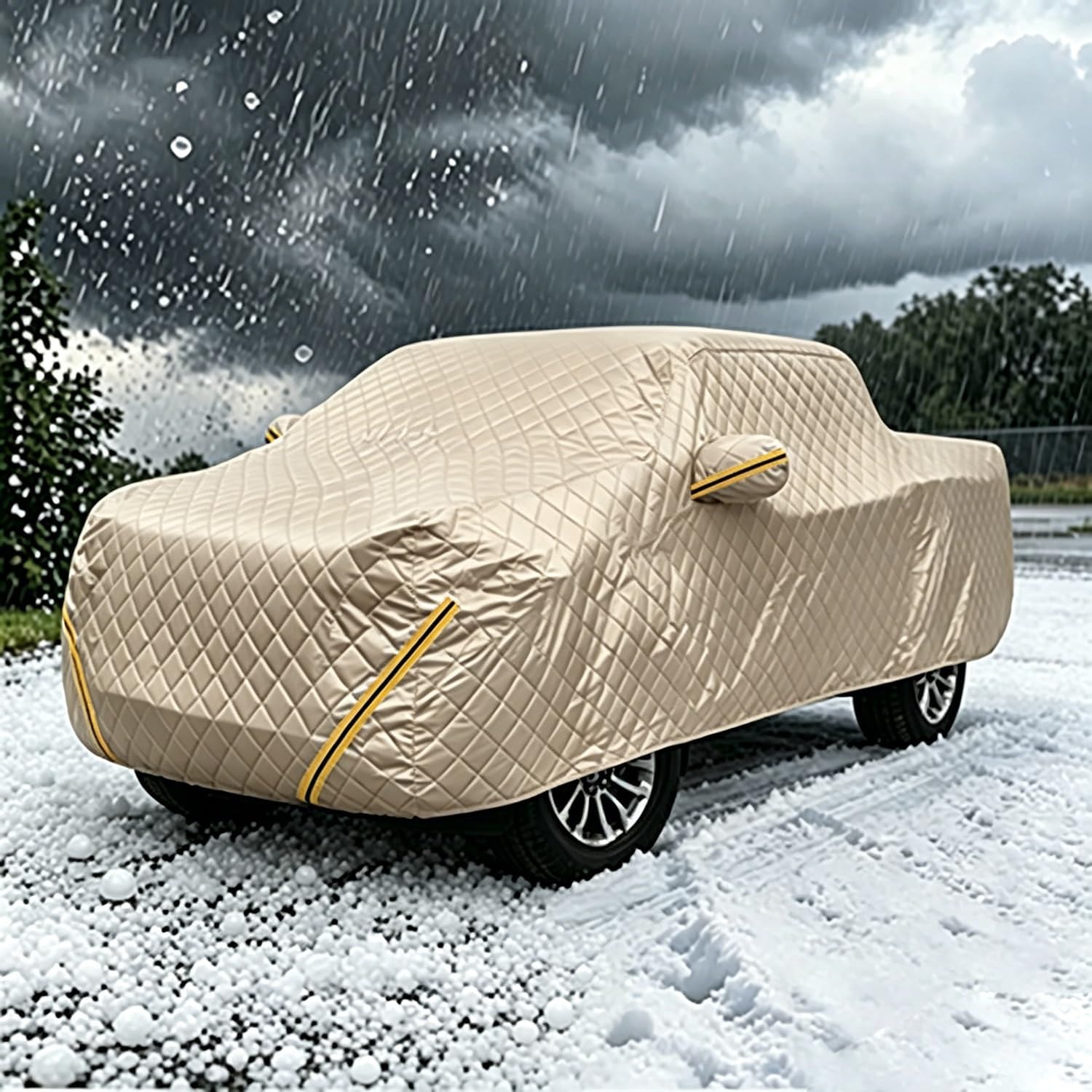 Heavy Duty Truck Cover for Ford Super Duty F-350 SuperCab8.0 2023-2026 | Oxford padding to block hail damage water sun snow all-weather barrier shields Built-in reflective safety stripes for Truck
