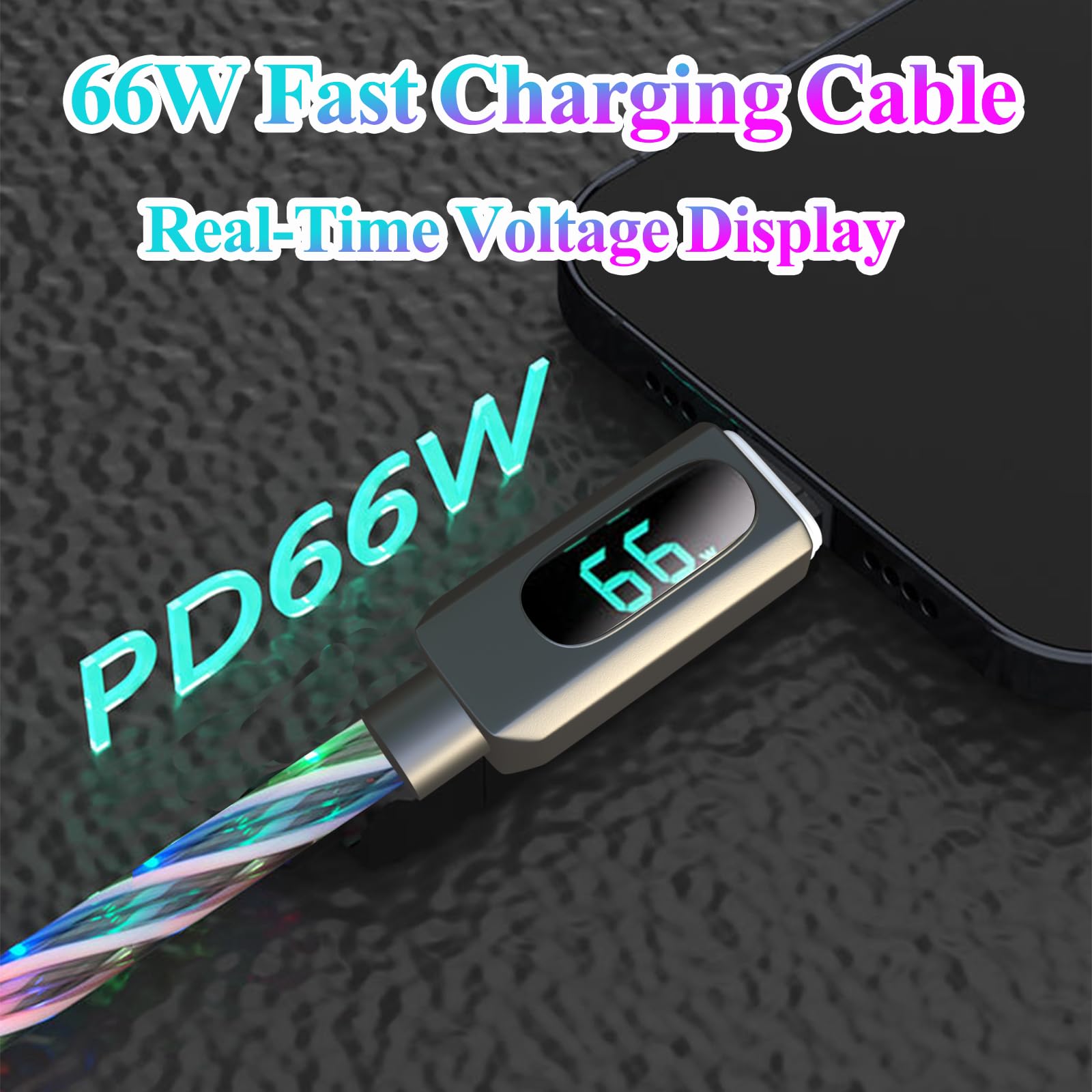 Confezione da 2 cavi USB C luminosi da 2 m, multicolore cielo stellato, da