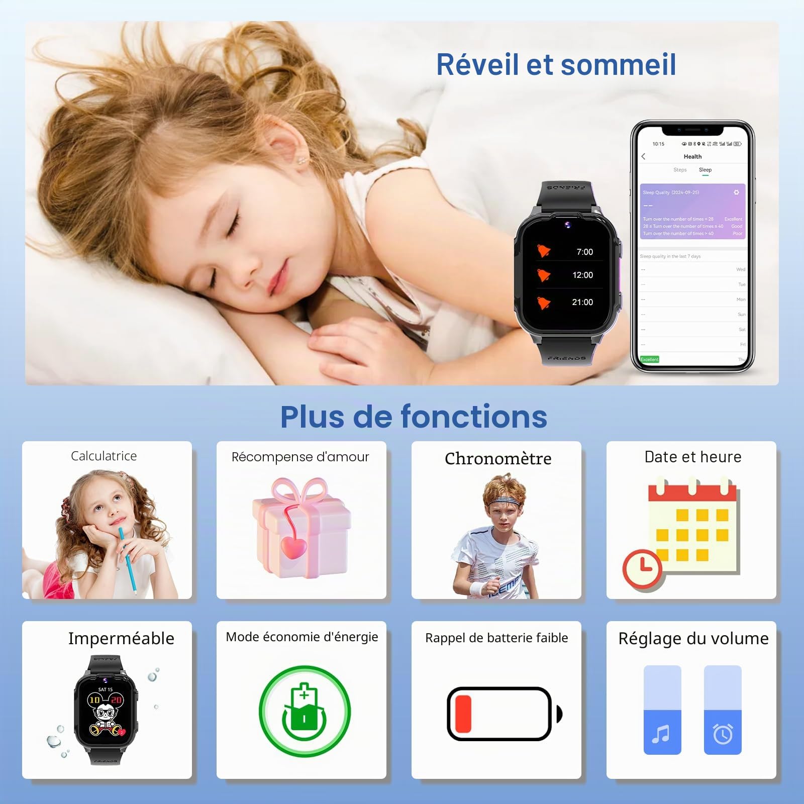 UBUNRER 4G Montre Connectée Enfant Traceur GPS Appel Vidéo SOS Jeux Réveil | Podometre Calculatrice Étanche Montre Enfant Garcon Fille Digitale Cadeaux-