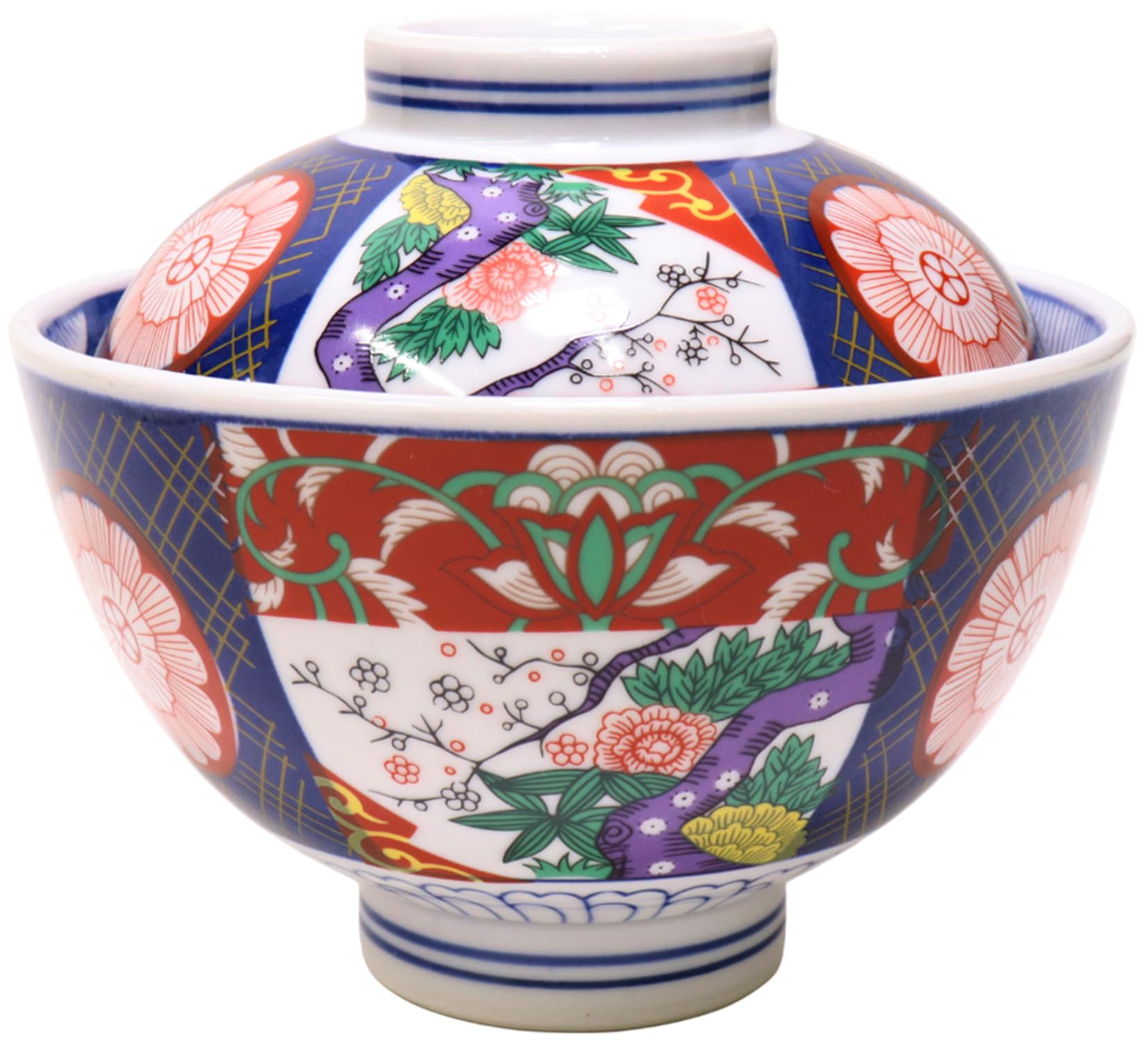 Brocade Peony Donburi Bowl with Lid