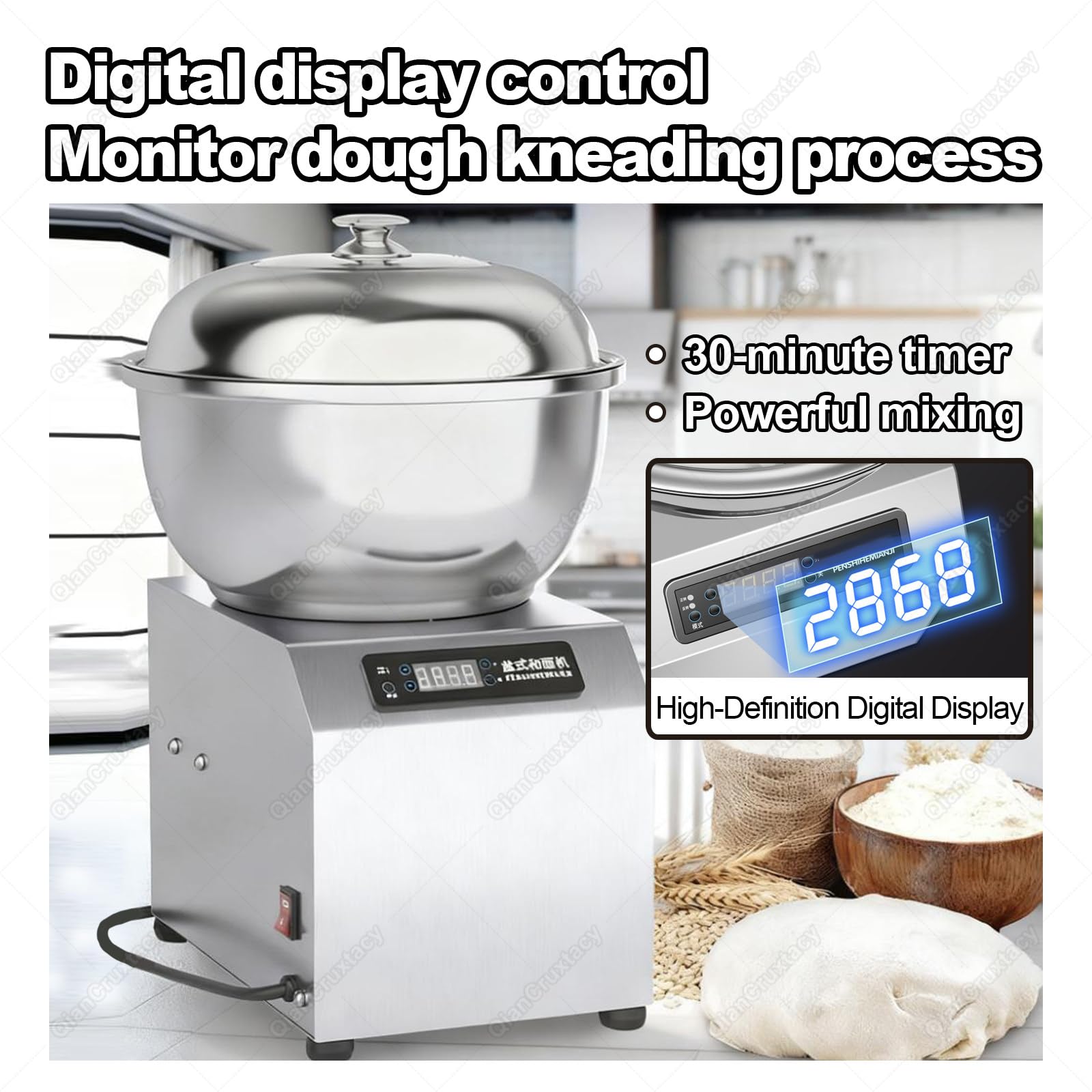 Impastatrice a Spirale Elettrica Professionale, Macchina per Impasto con Doppia Rotazione, con Riscaldamento Temperatura Costante, Ciotola in Acciaio Inox, Timer 30 Min per Panificio 8kg