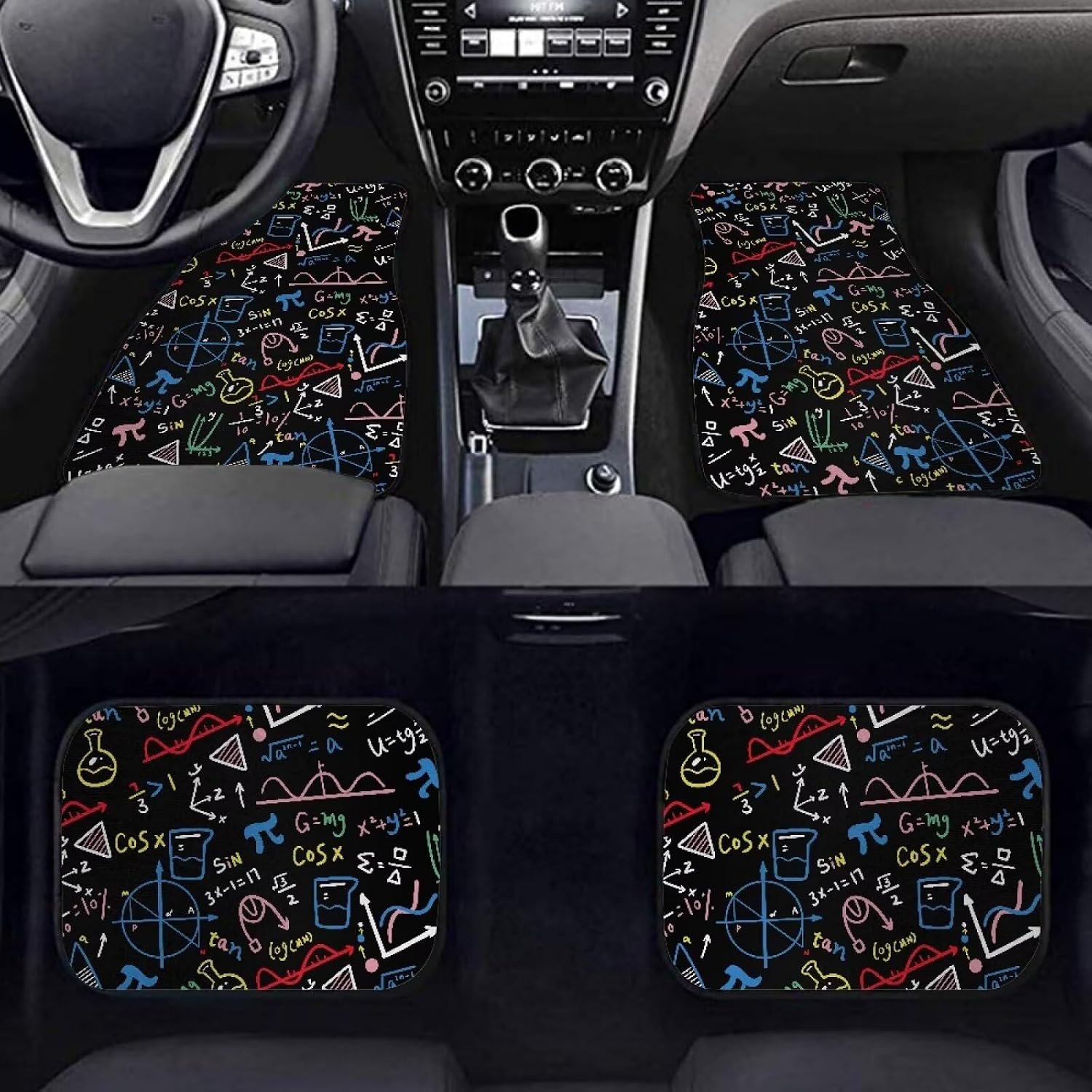 Amzbeauty Color Maths Print Car Floor Mats Front and Rear Anti Slip Protection