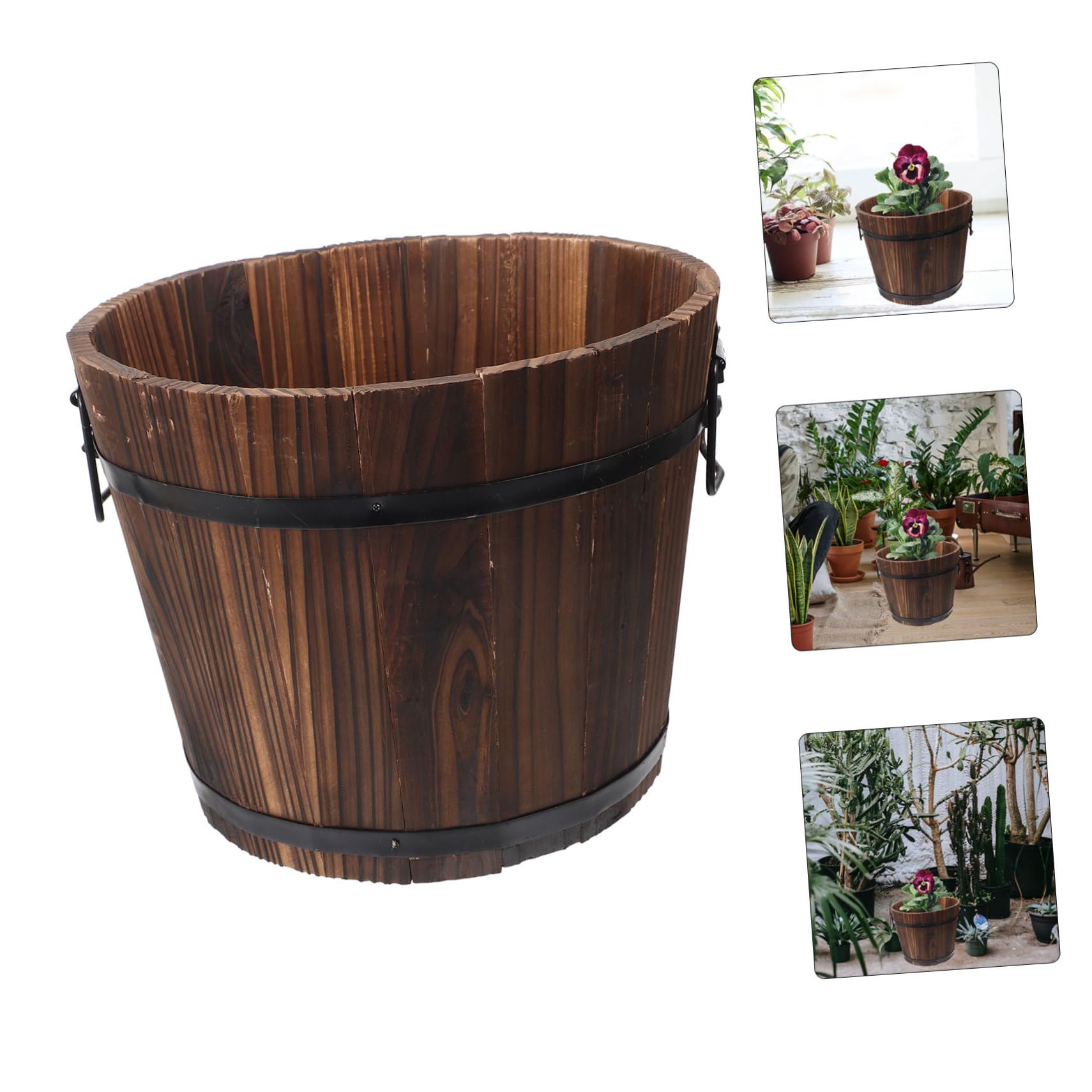 Toyvian Pot de Fleur Lumineux en Bois Carbonisé, Jardinière en Seau Anticorrosion pour Décoration de Balcon et Aménagement de Jardin Rétro