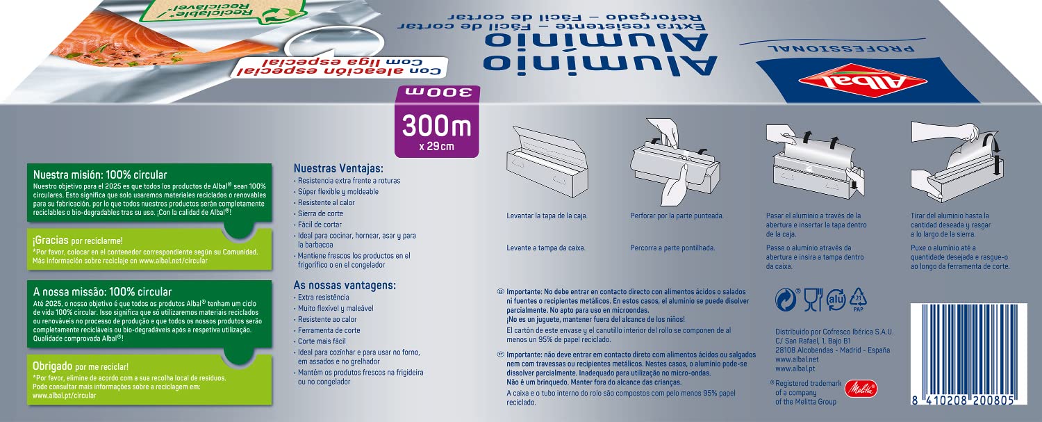 Albal Papel Aluminio Profesional Bobina, 300 M X 295 Mm -, color Plata