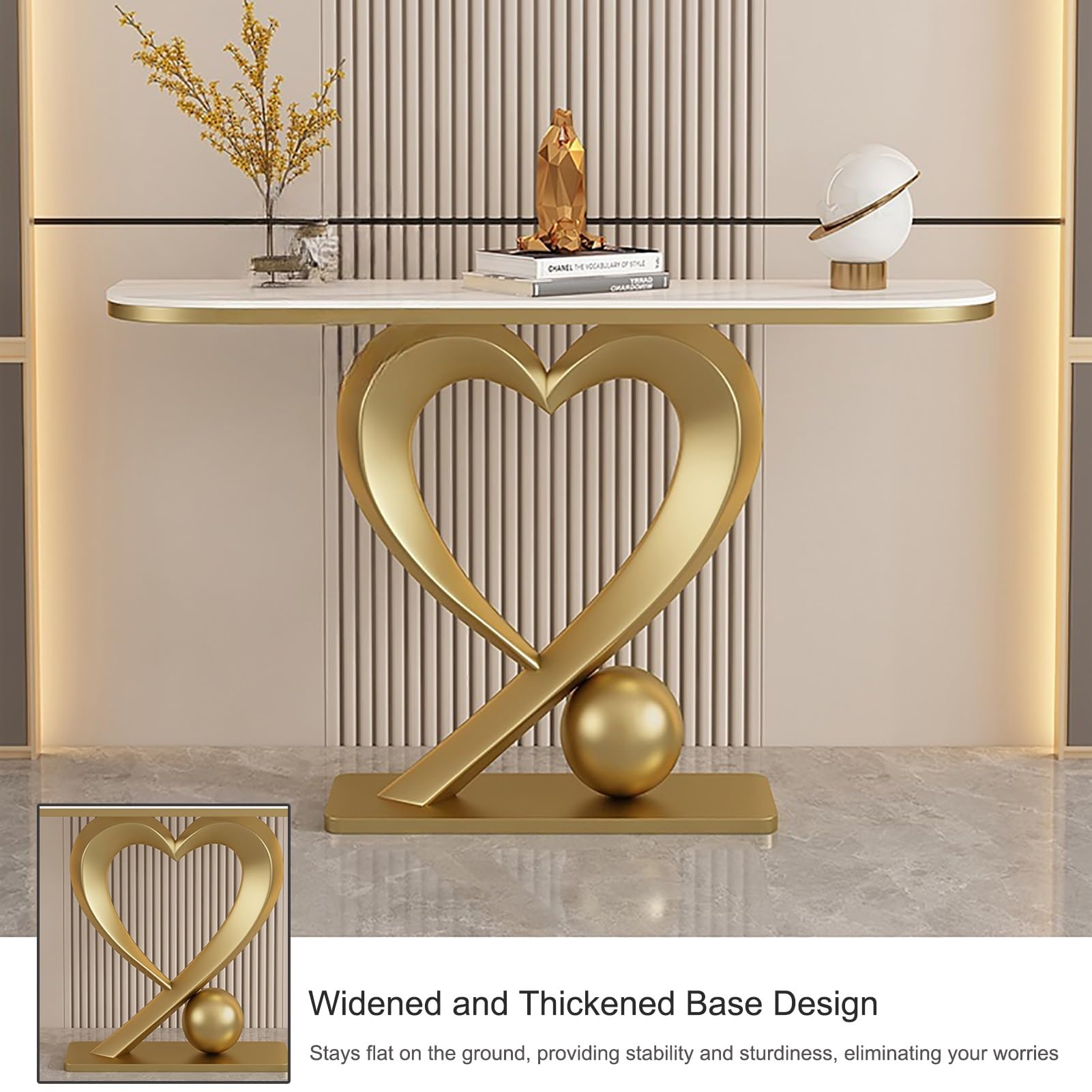 Consolle Moderna con Base Geometrica in Metallo, tavolino d'appoggio in Stile Industriale per Ingresso, Soggiorno, corridoio, atrio (5,120 cm/47,5 Pollici)
