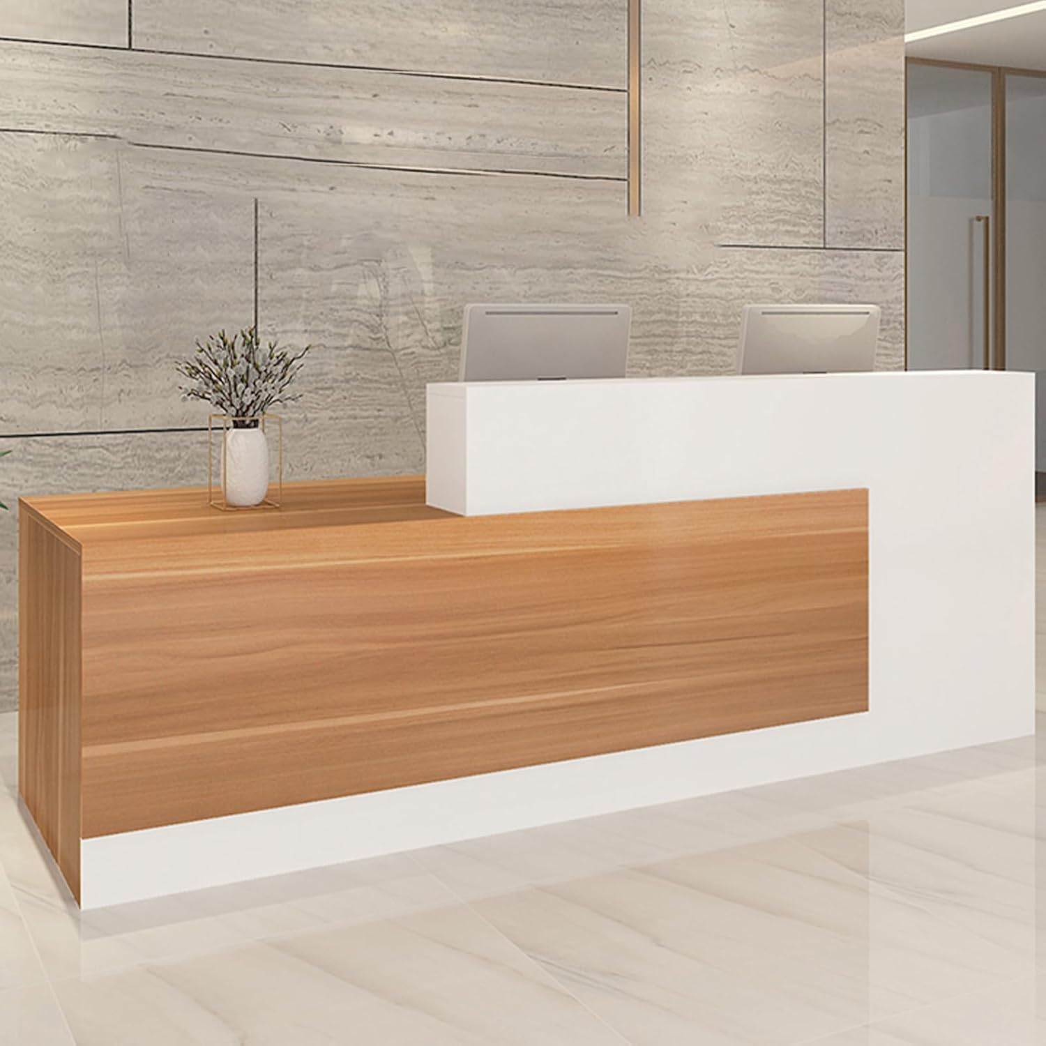 Reception Desk, Front Desk Reception with Lockable Drawers,Modern Reception Desk, Reception Room Table Suitable for Office Reception Room Lobby and Various Stores(Brown L,100cm/39.3in)