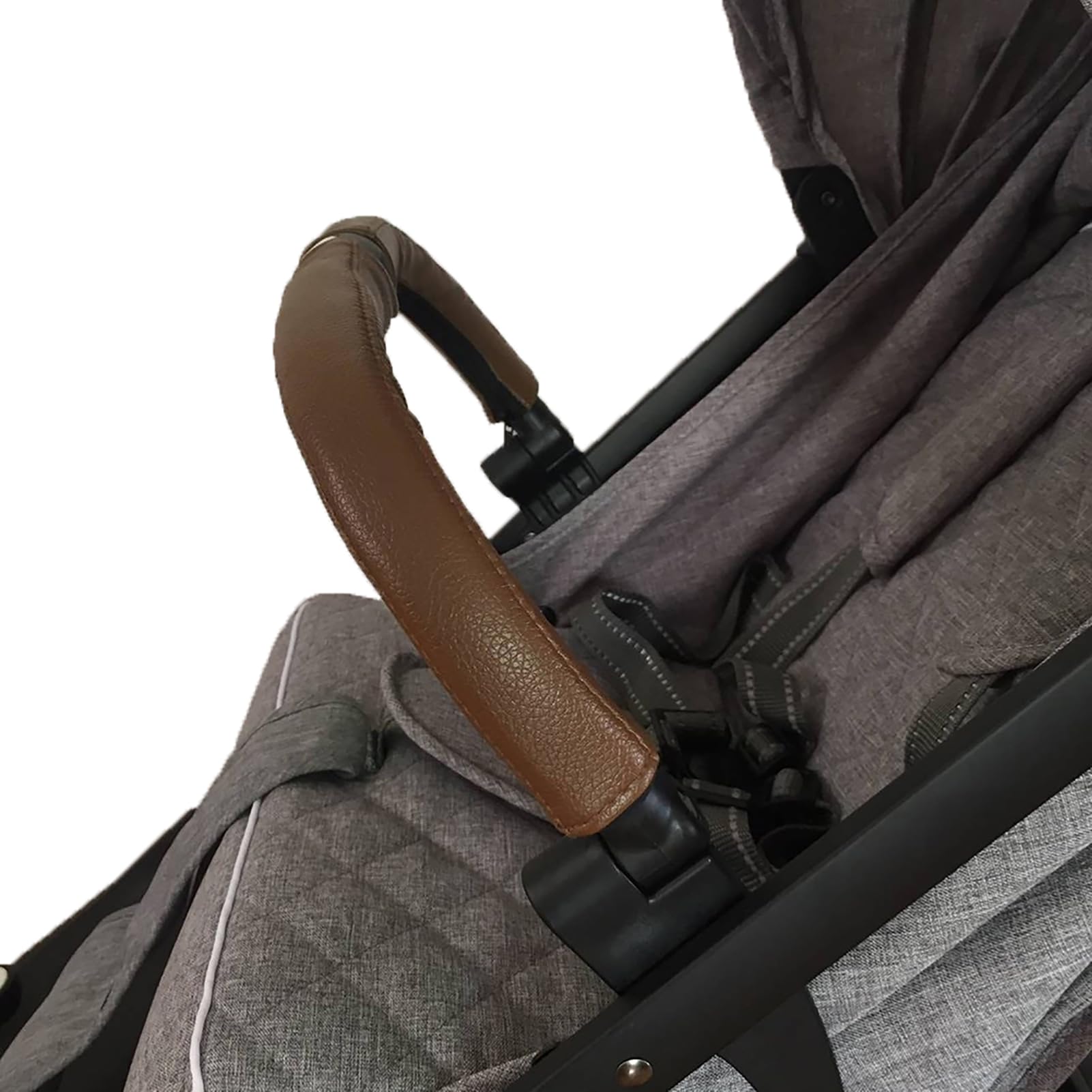 Kinderwagen Griff Abdeckung PU Leder Reißverschluss Staubdicht Schutzhüllen Armlehne Lederbezug Griffschutz Braun