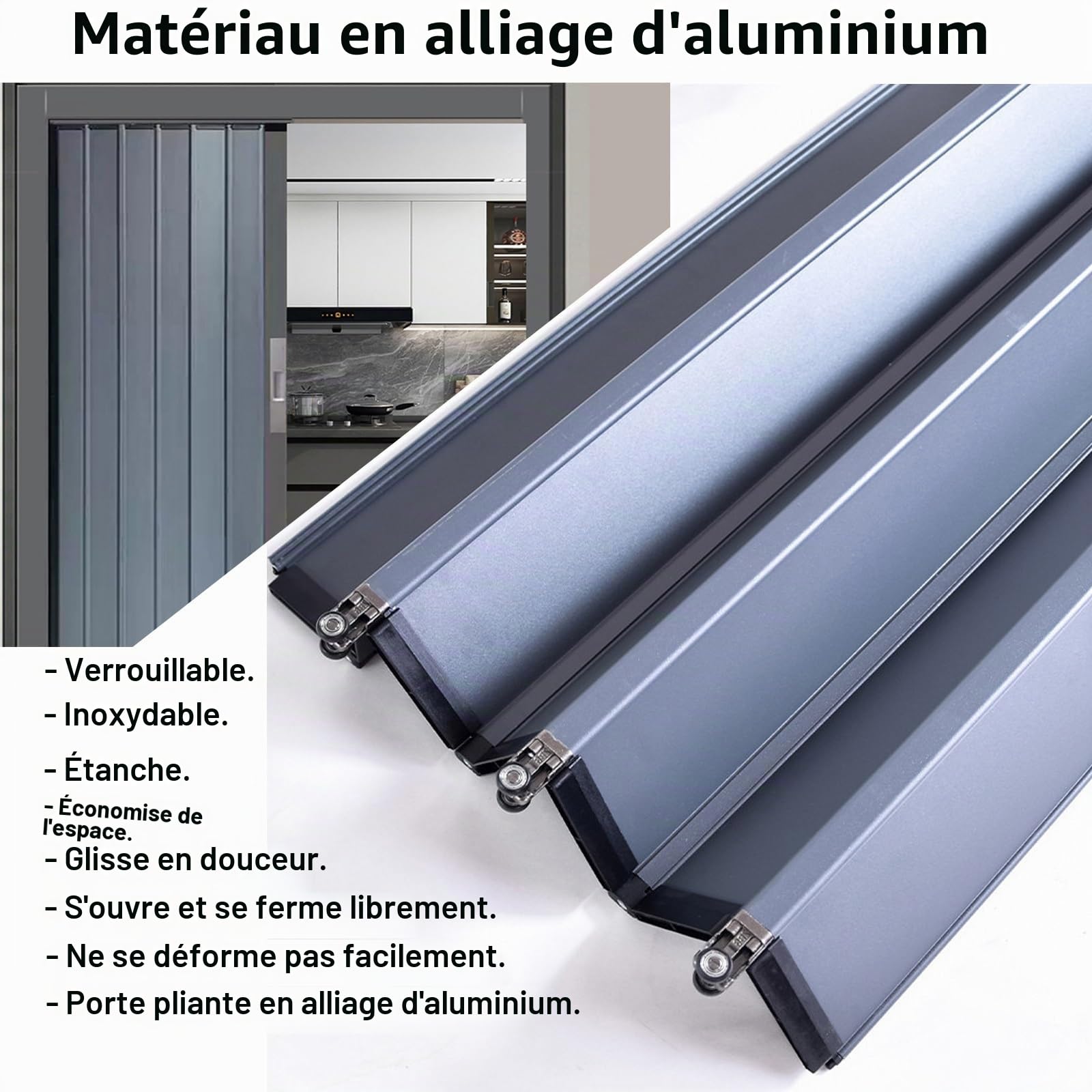Porte coulissante Porte Accordéon en Alliage D'aluminium avec Serrure, Porte Pliante Grise pour Intérieur/Extérieur, Séparation Coulissante pour Dressing/Salle de Bain(40x40cm)