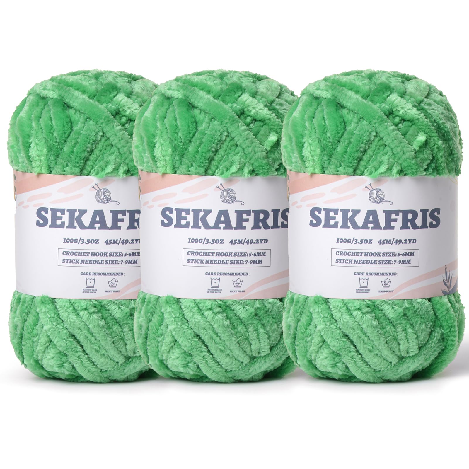 Chenille Velvet Soft Yarn Green 3 Pack