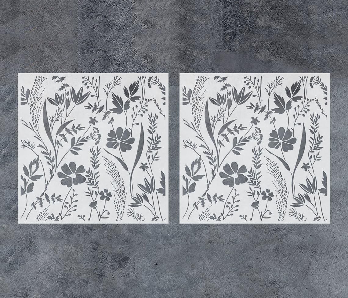 GSS Designs Woodland Wildflowers Botanical Stencils 2 Pack of 12x12Inch Reusable Floral Wall Stencil for Painting on Furniture Walls Nature Wallpaper Stencil Pattern