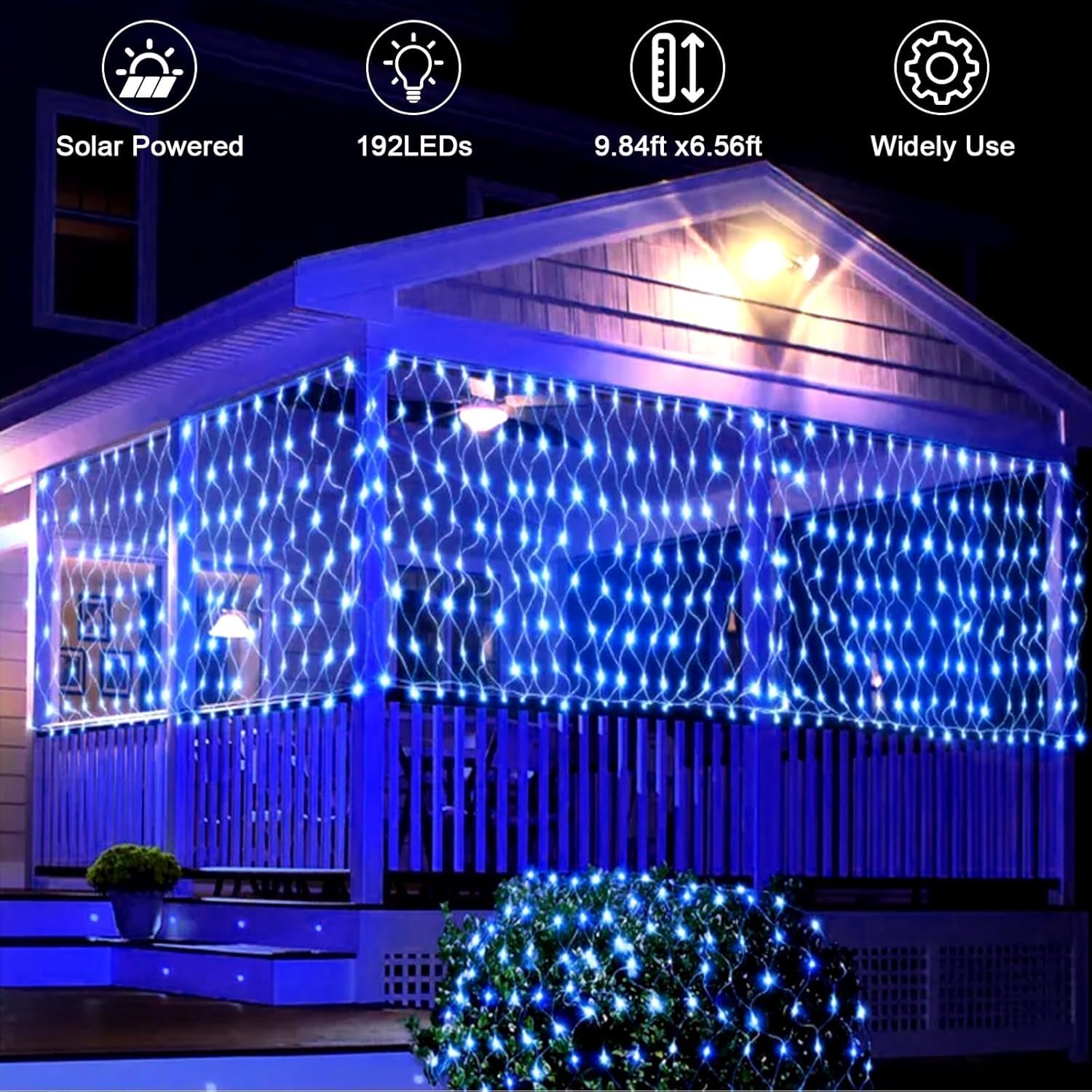 Suyoo 2 X 3 Meters 192 LED Solar Net Lights,Outdoor Mesh Net Light for Bushes,Waterproof Garden Lights Solar Powered with Remote 8 Lighting Mode for Roof Window Home Party Easter Decor(Blue) - Image 4