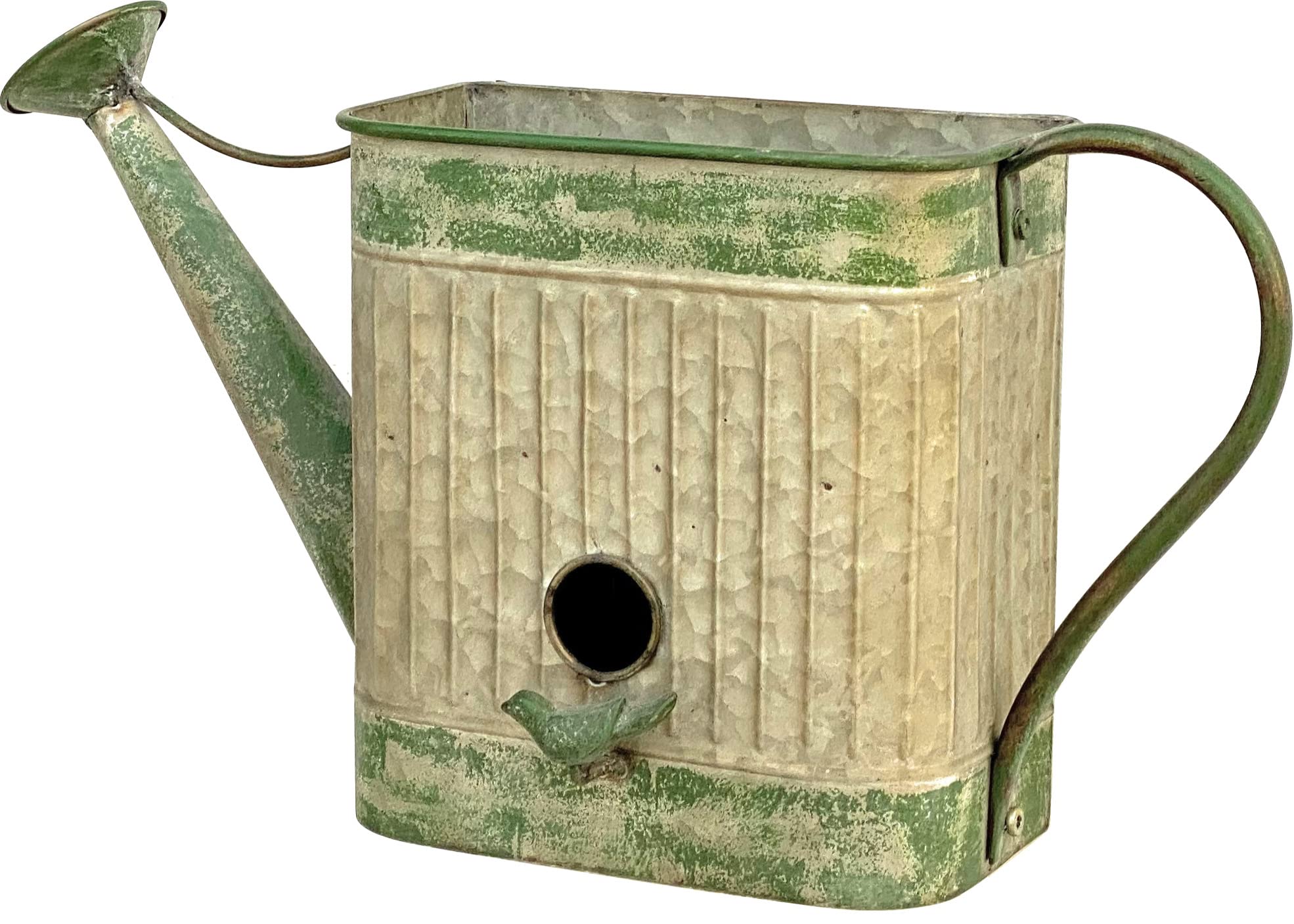 DanDiBo Vogelhaus mit Blumentopf zum Aufhängen Metall Deko Gießkanne wetterfest 481999 Nistkasten 40 cm Futterstation für Vögel Shabby Metallkanne Kanne Balkon