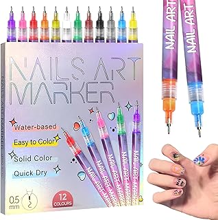 12 Colors Nail Art Pens Set 3D Nail Polish Markers for Gel Nails Graffiti Dotting Pen Acrylic Paint Pens Drawing Painting Liner Pen for DIY Nails Art Design Doodle Pen Manicure Tools