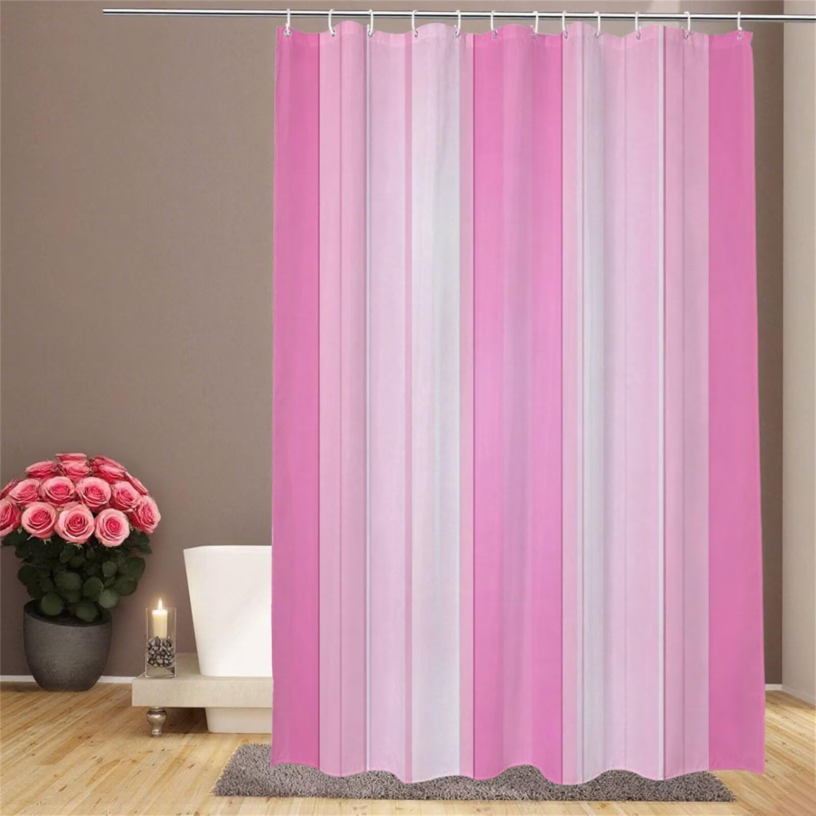 Rideau de douche rose tartan 120x180cm lavable en polyester avec 12 crochets