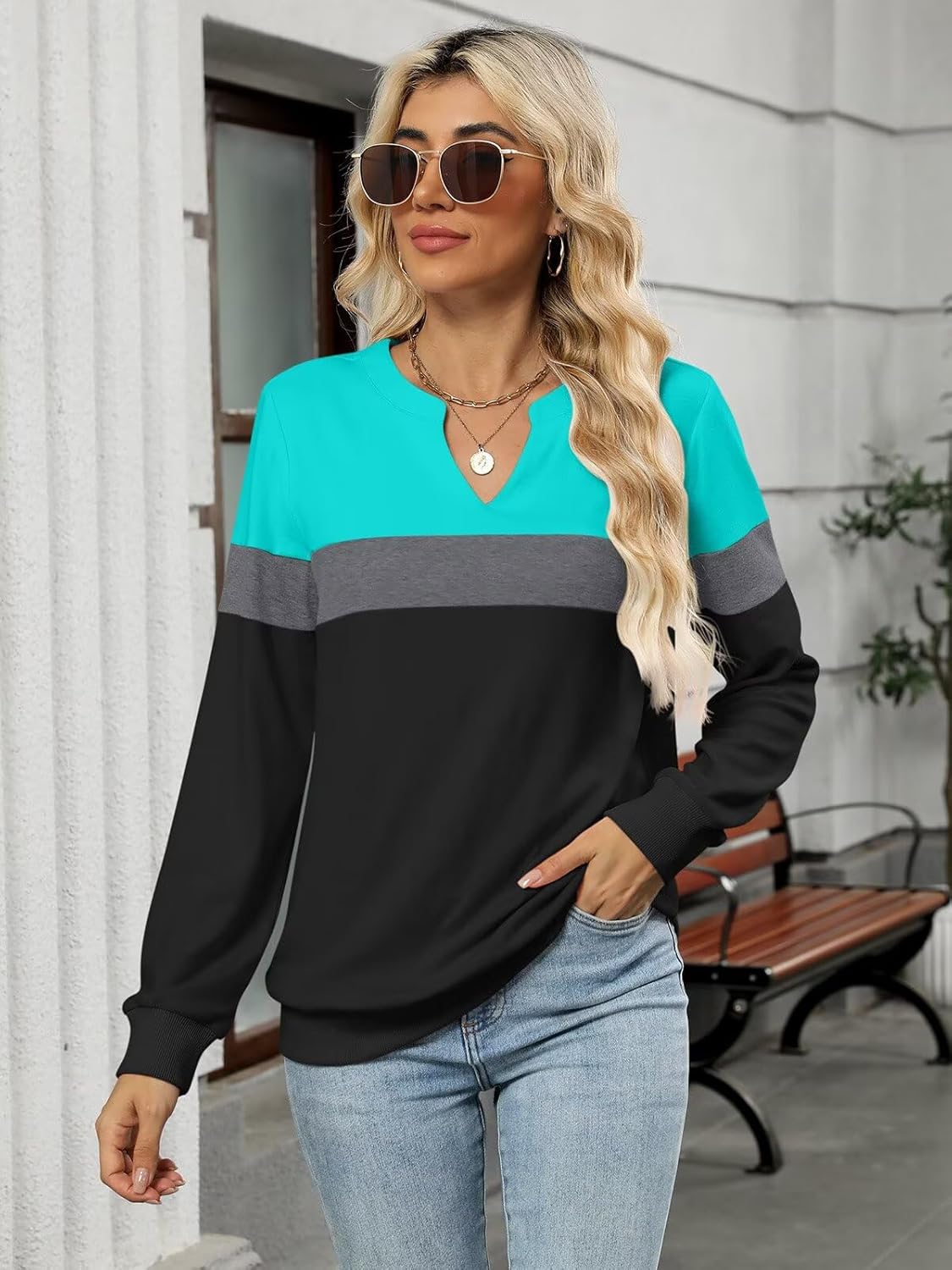 EADINVE Womens Casual Long Sleeve V Neck Sweatshirts Cute Loose Fit Lightweight Pullover Fall Clothes Tunic Tops - Image 4