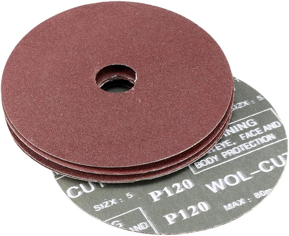 uxcell 5-Inch x 7/8-Inch Aluminum Oxide Resin Fiber Discs, Center Hole 120 Grit Sanding Grinding Discs, 5 Pack