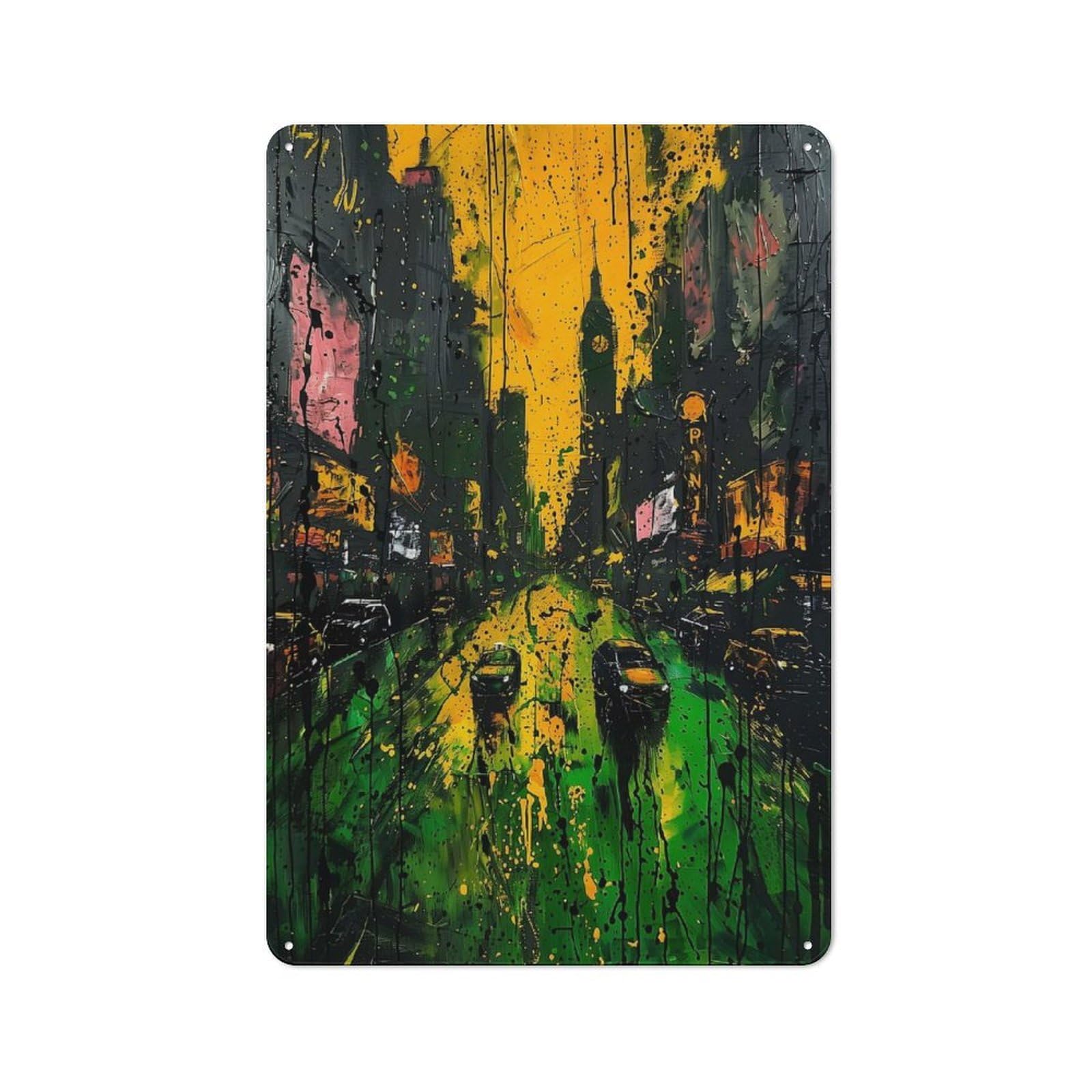 Junmoney Urban Street Cityscape For Bar Or Restaurant, Retro Metal Plaque 30X20cm, A Decorative Christmas Gift For Hospitality Decor Collectors