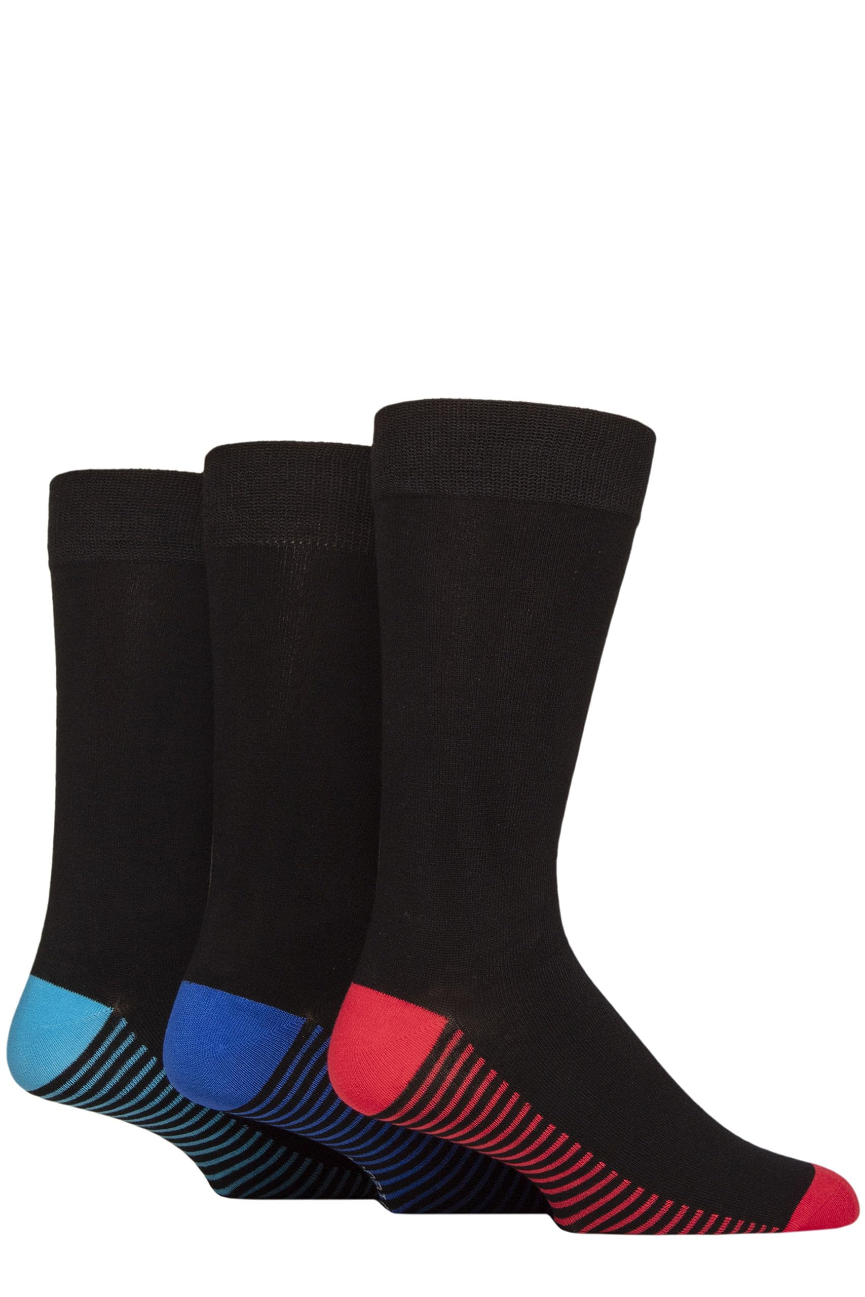 SockShop Wildfeet Mens Patterned, Spots and Stripes Bamboo Socks Pack of 3 Footbed Stripey Red/Blue 7-11