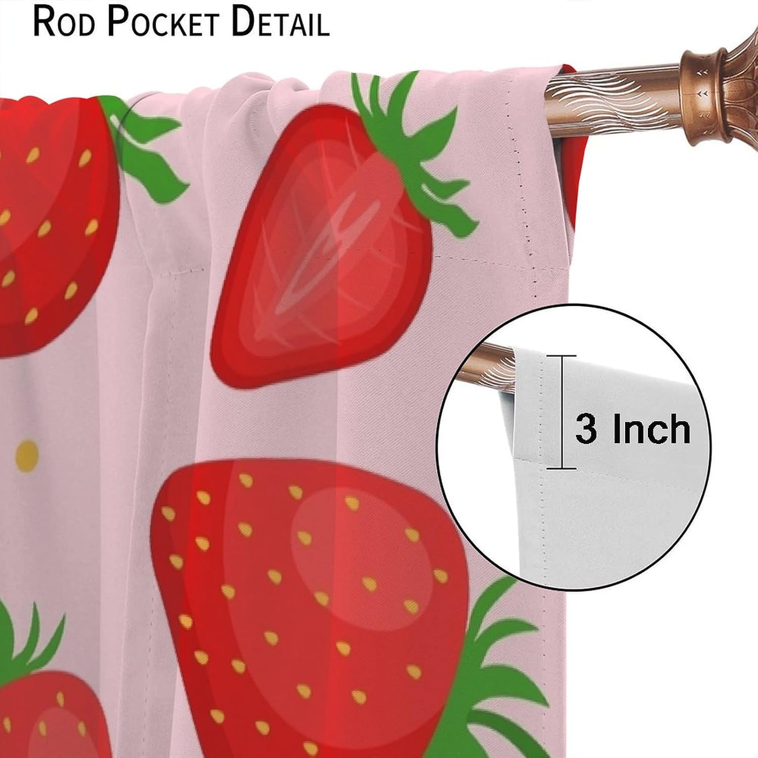 Fruit Window Curtains, Delicious Big Strawberries on Pink Background Tasty Juicy Ripe Summer Fruits Print Curtains for Boys Girls Bedroom Set 2 Panels,42x54 Inches