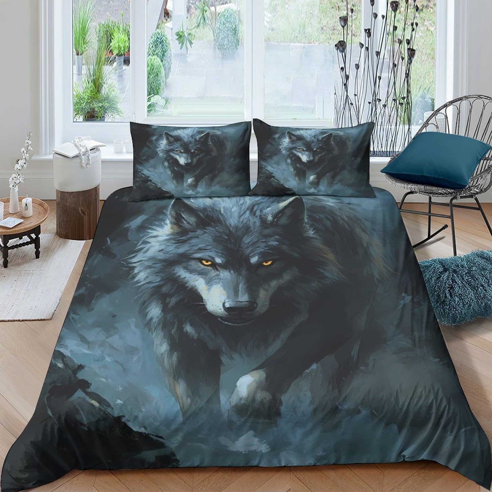 Ctjqhvkz Style-6 3D Printed Dark Wolf Fitted Sheet Microfiber Soft Breathable Misty Forest Bed Cover For Bedroom Dorm Decor Single（135X200cm）