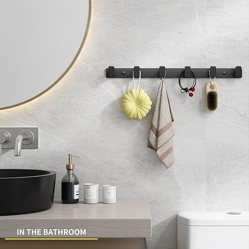 Miniatura 5 de Perchero de Pared para Abrigos con Soporte de Pared - Perchero Negro con 6 Ganchos, Ganchos de Pared para Colgar Sombrero, Llave, Bolso, Toalla,